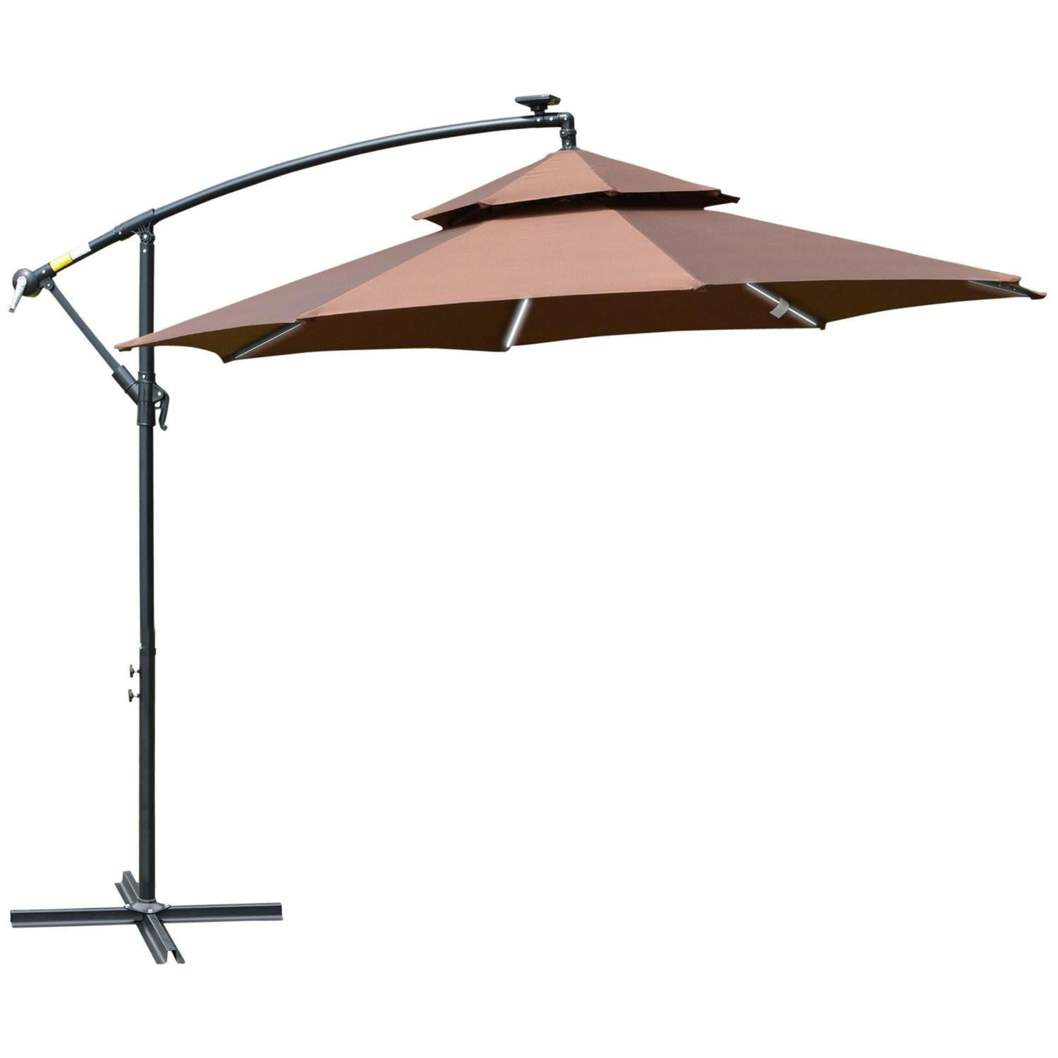 Cantilever Banana Parasol Hanging Umbrella With Double Roof- Coffee
