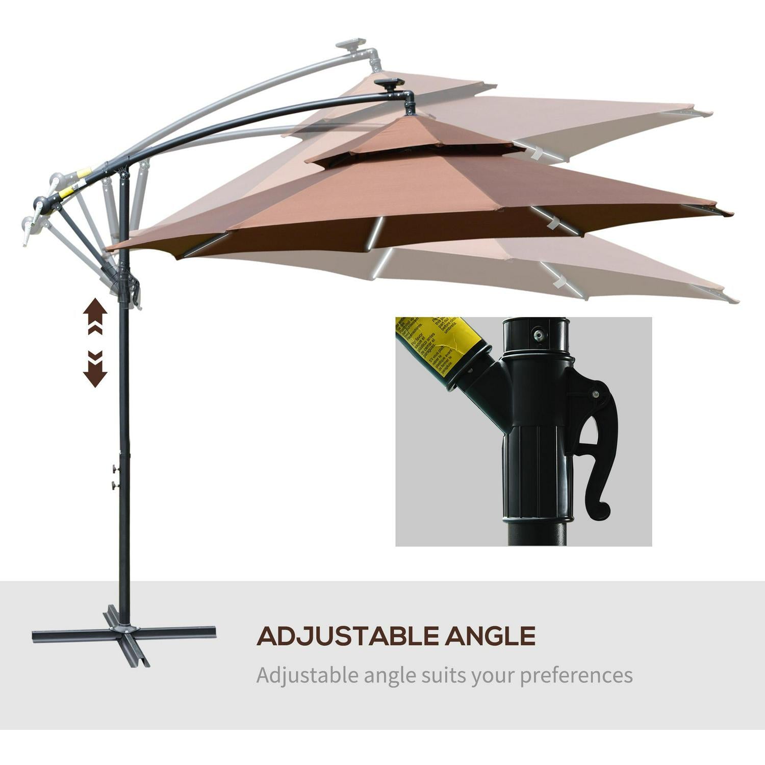 Cantilever Banana Parasol Hanging Umbrella With Double Roof- Coffee