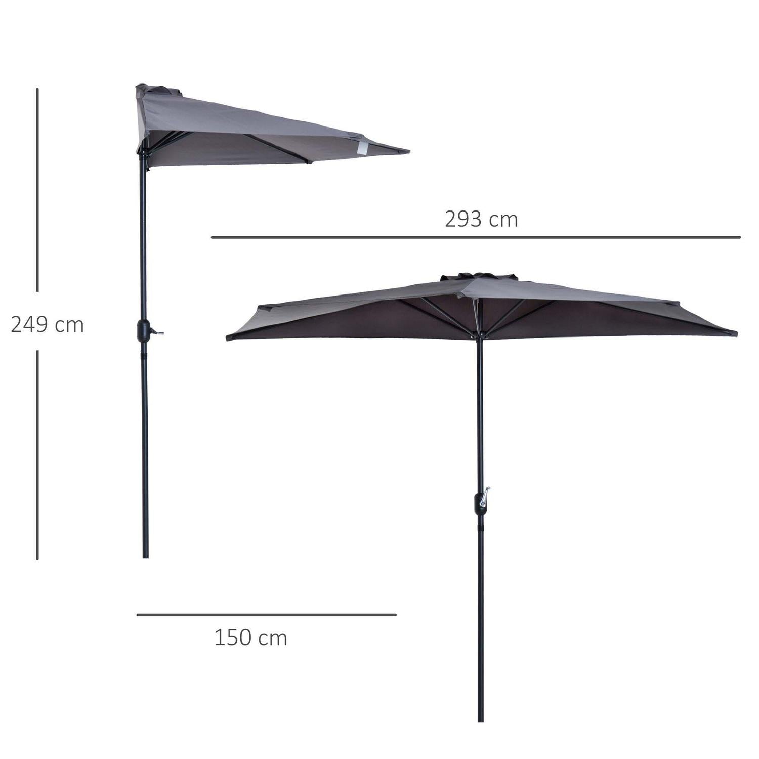 3 M Half Round Umbrella Parasol-Grey
