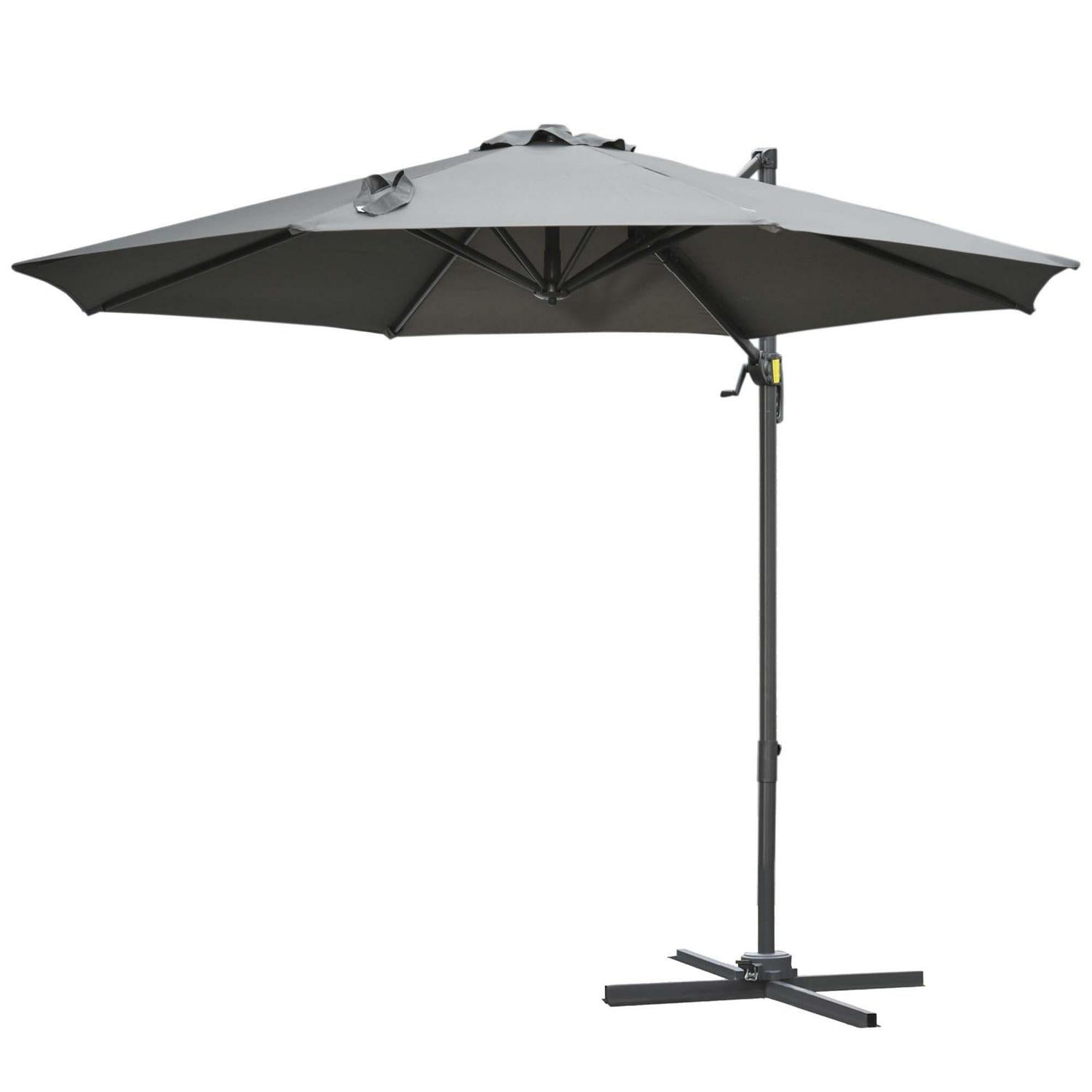 Offset Parasol Cantilever Hanging Umbrella 360° Rotation W/ Base Dark Grey