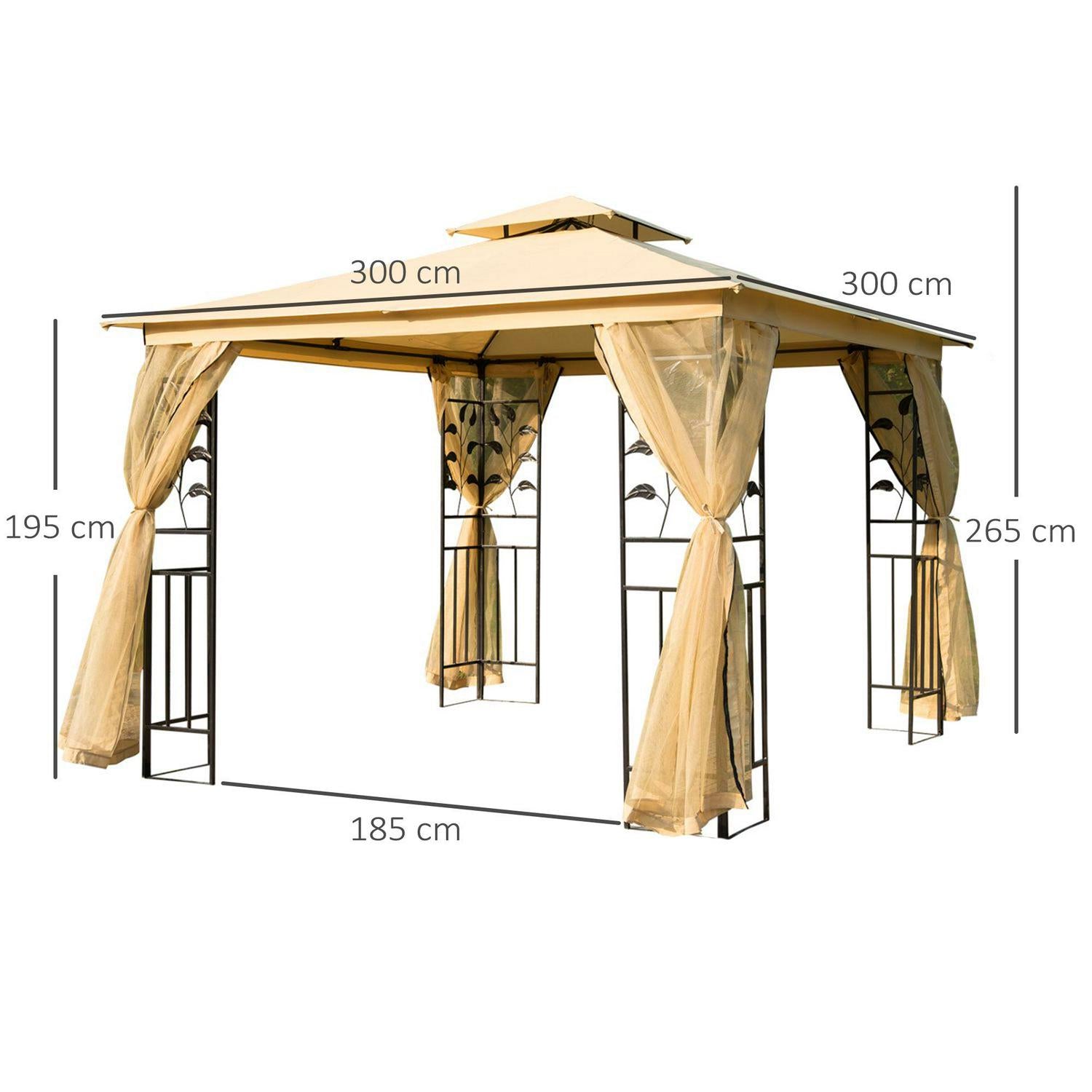 3(m) X Garden Gazebo, Double Roof Outdoor Canopy Shelter - Beige