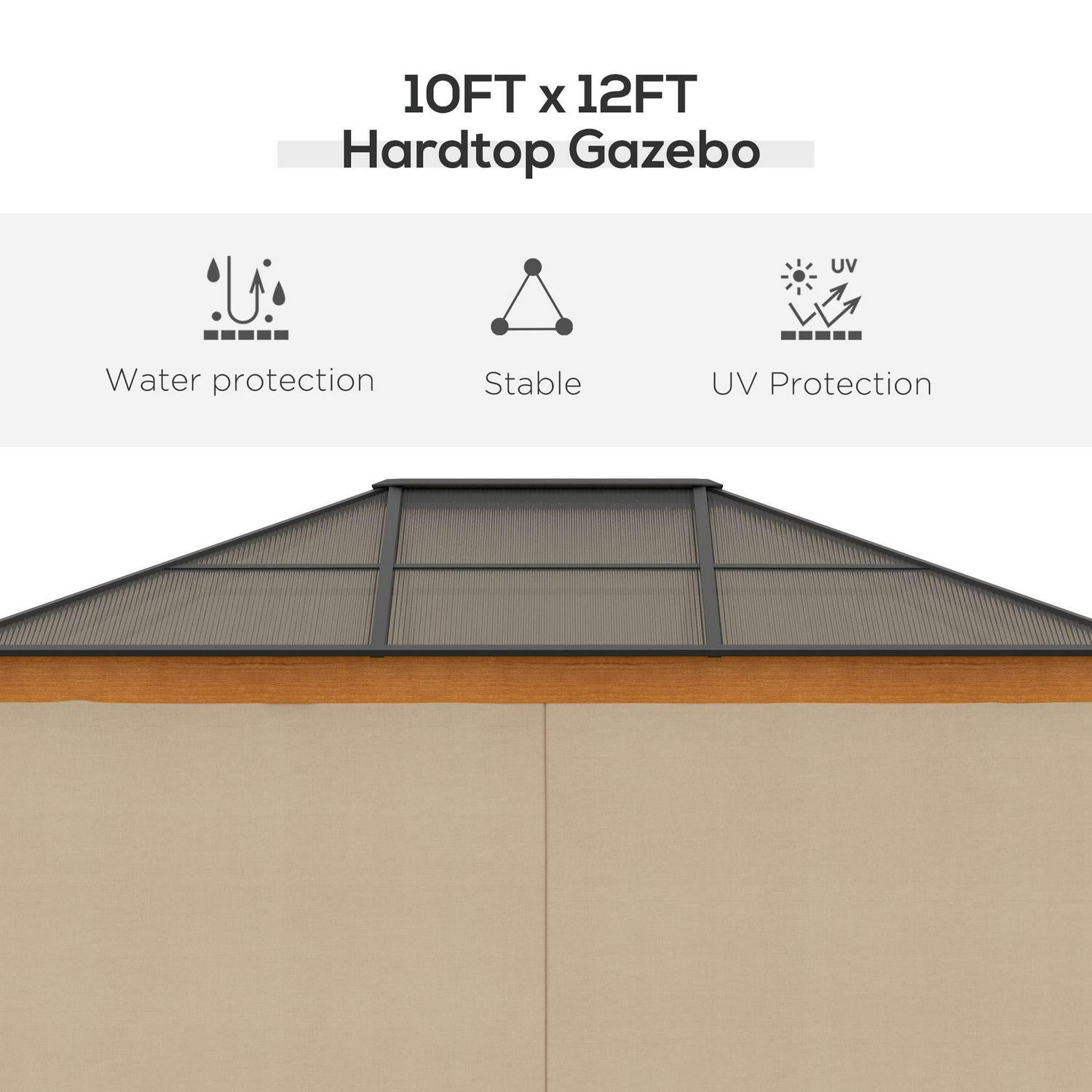 Hardtop Gazebo Canopy With Polycarbonate Roof-Khaki