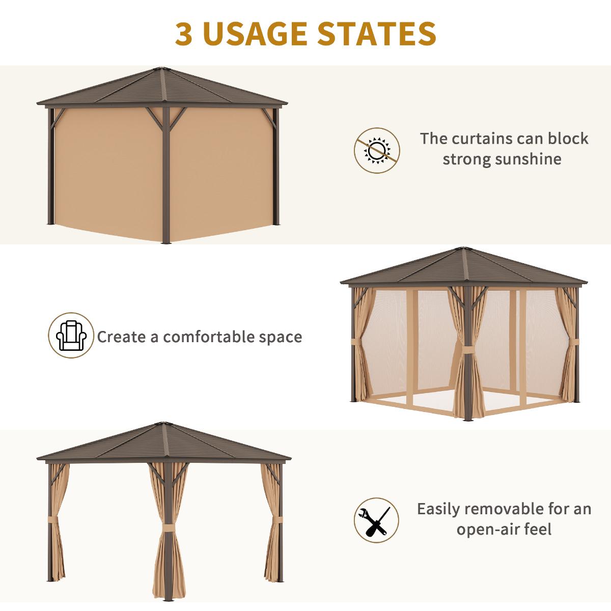 Garden Gazebo With Netting And Curtains- Brown