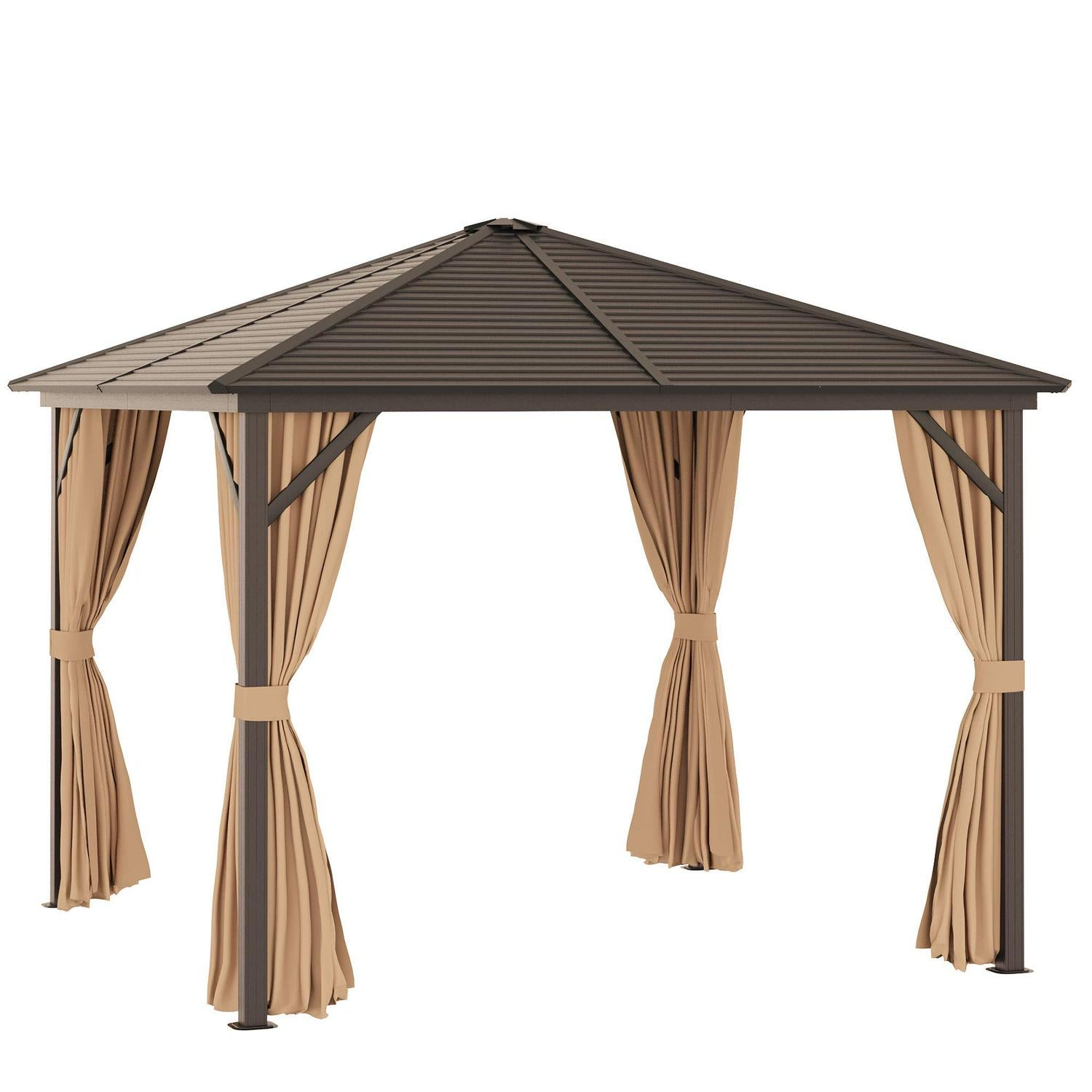 Garden Gazebo With Netting And Curtains- Brown