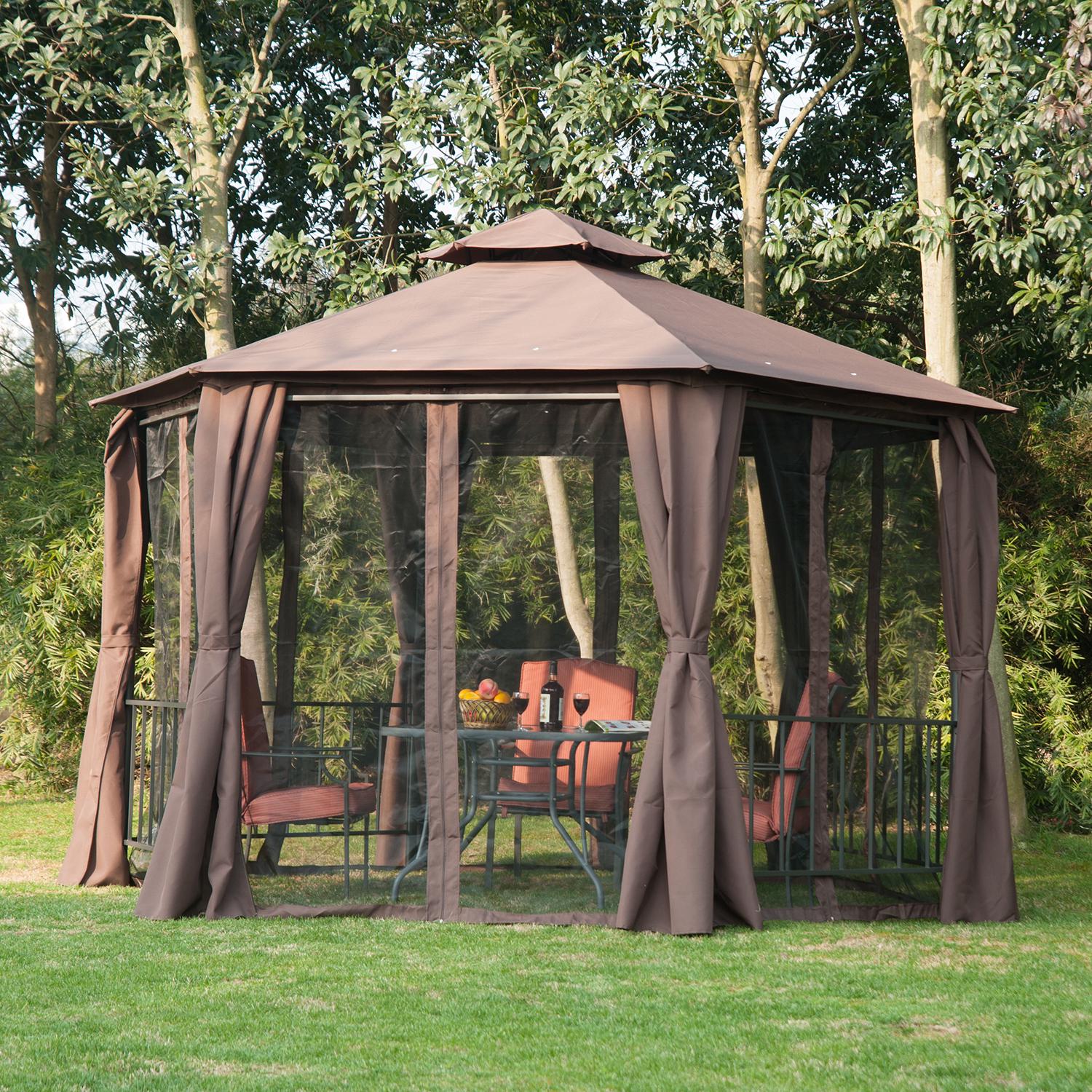 Hexagon Gazebo Patio Canopy Party Tent - Brown