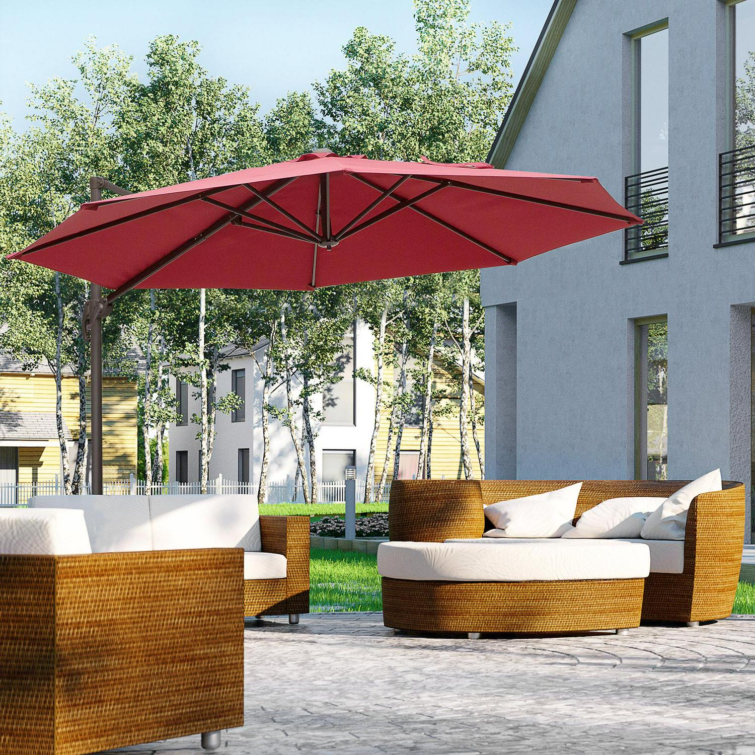 3m Cantilever Aluminium Frame Outdoor Garden Parasol Wine Red