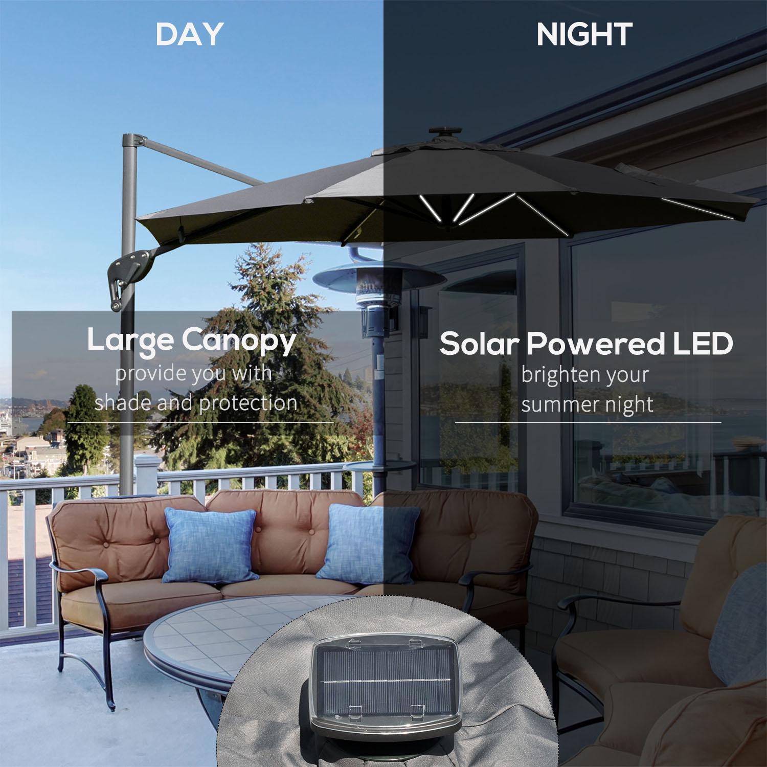 Solar LED Cantilever Parasol - Light Grey