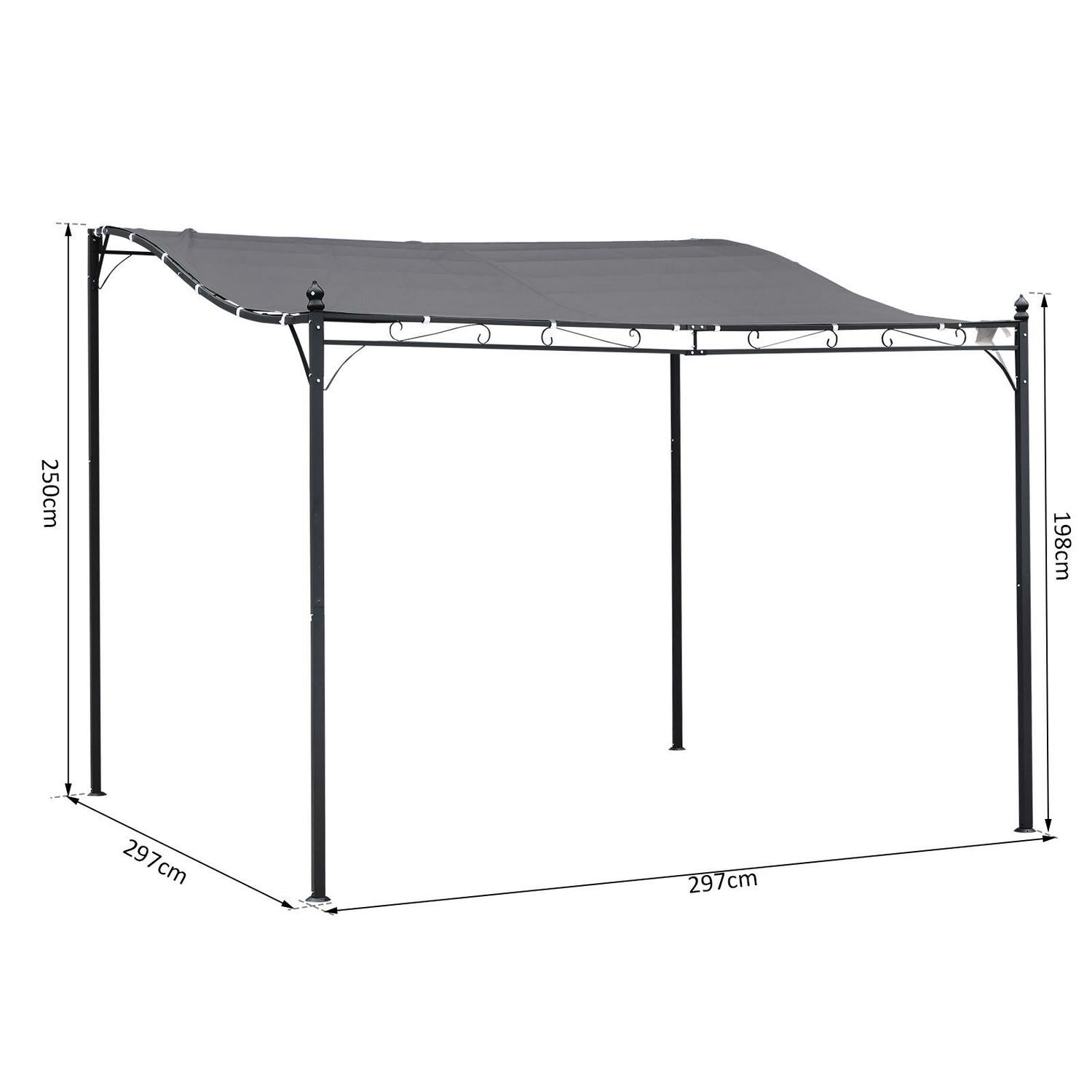 3x3m Freestanding Metal Wall Awning Canopy Grey