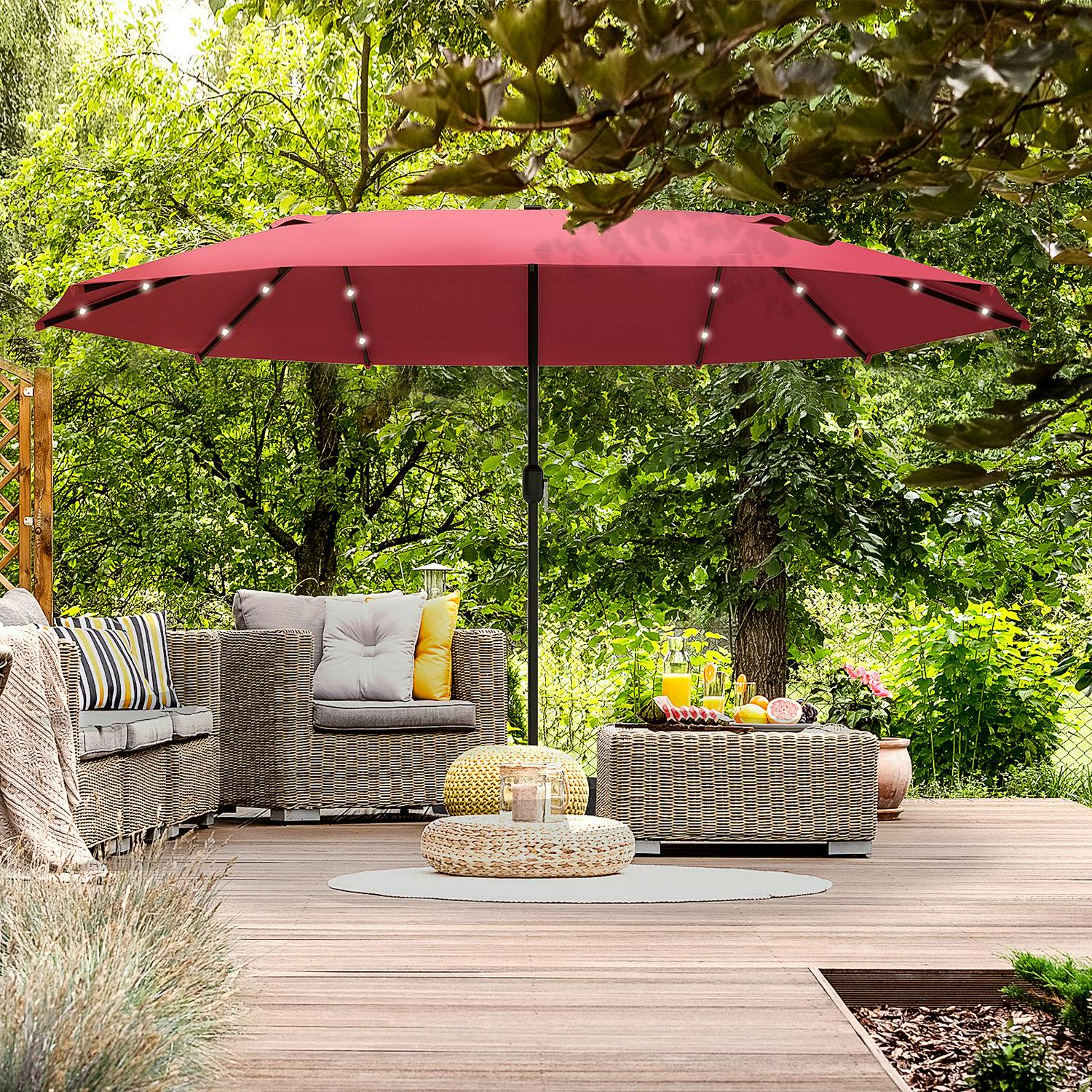 4.4m Double-Sided Umbrella Patio Parasol LED Solar Lights Red