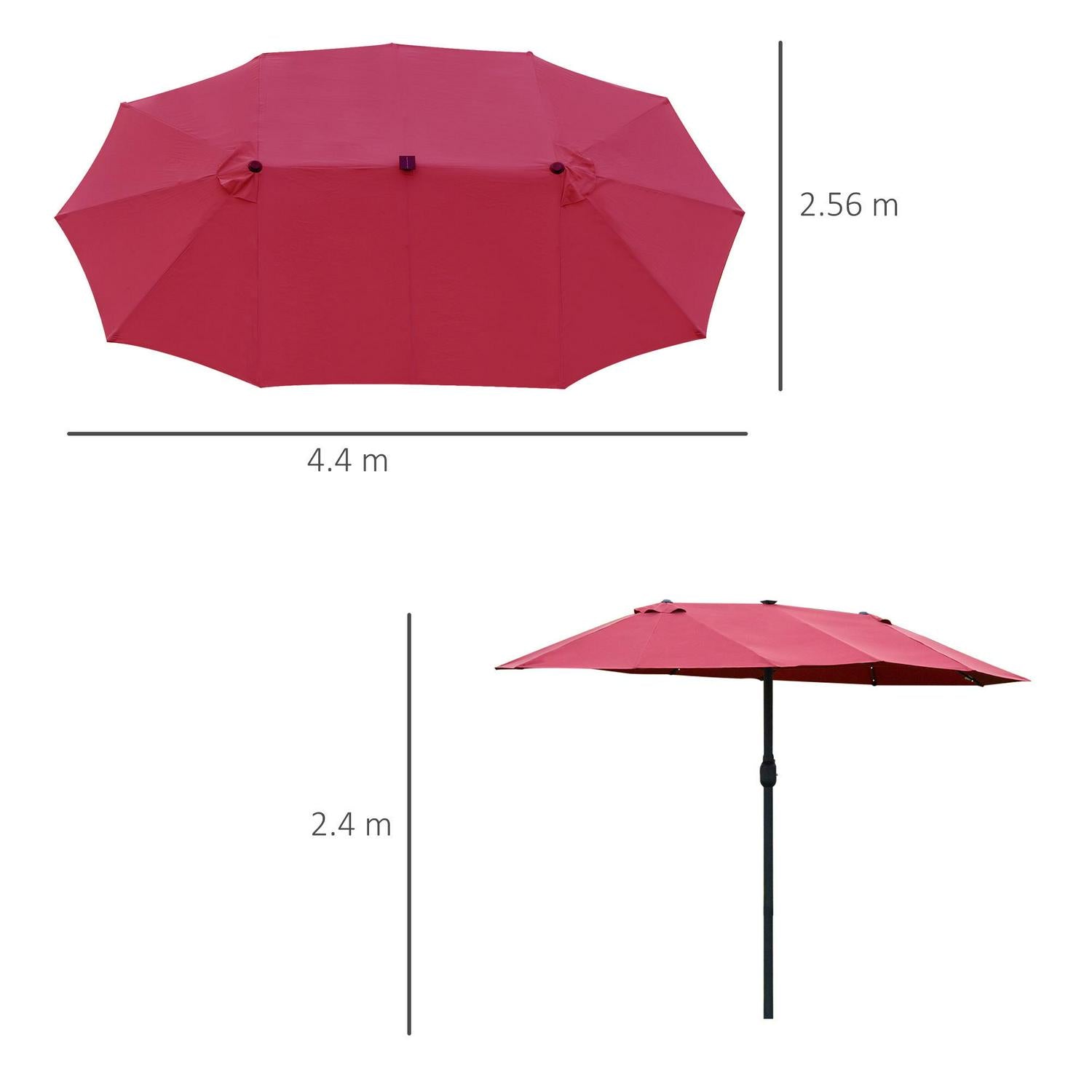 4.4m Double-Sided Umbrella Patio Parasol LED Solar Lights Red