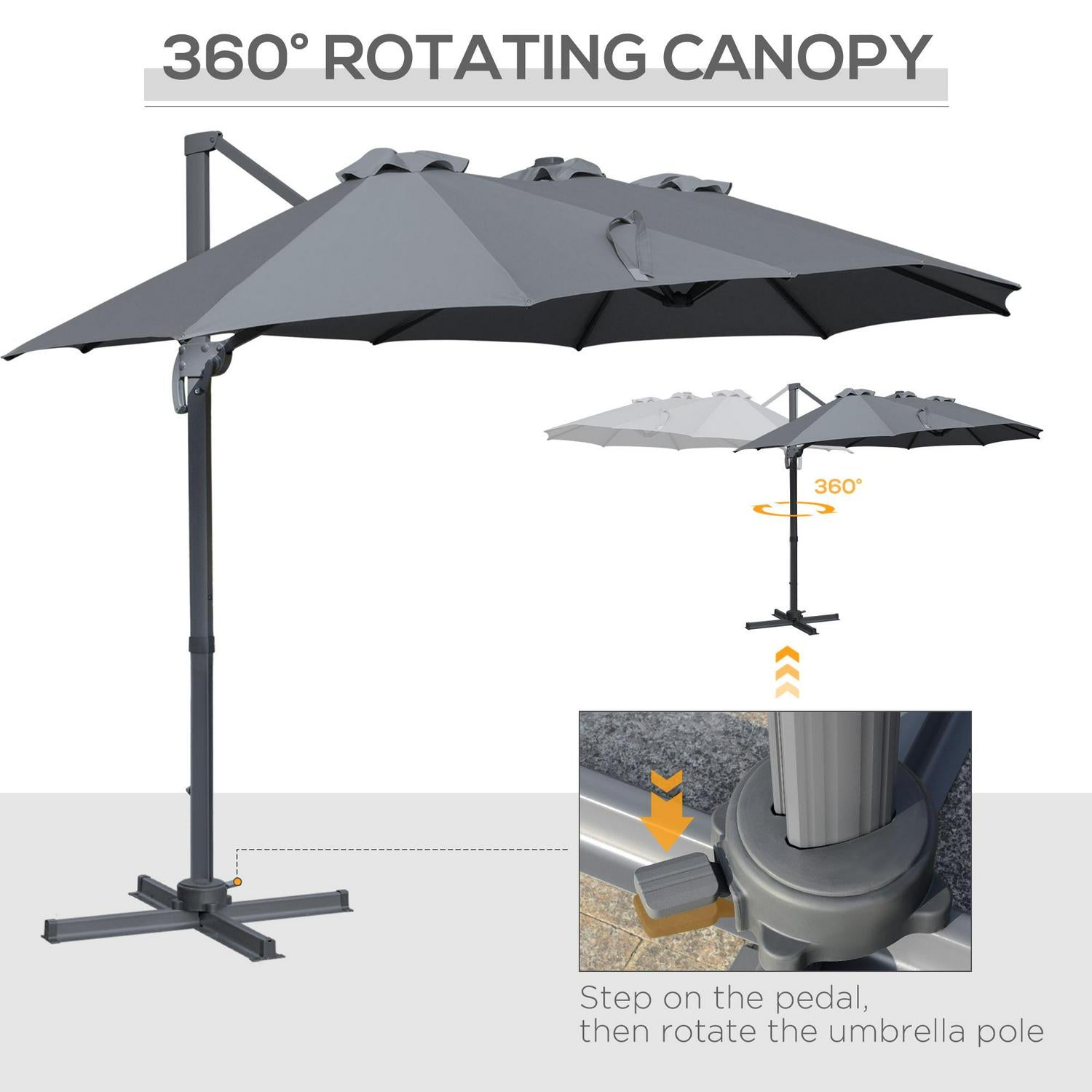 Patio Parasol, Large Double-Sided Rectangular Garden Umbrella - Grey