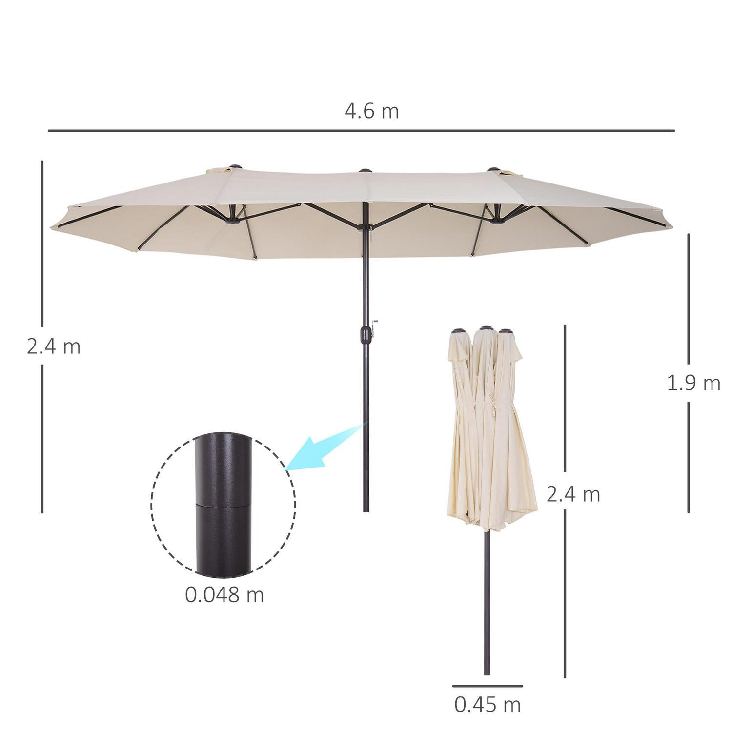 4.6m Double-Sided Patio Parasol Umbrella-Beige