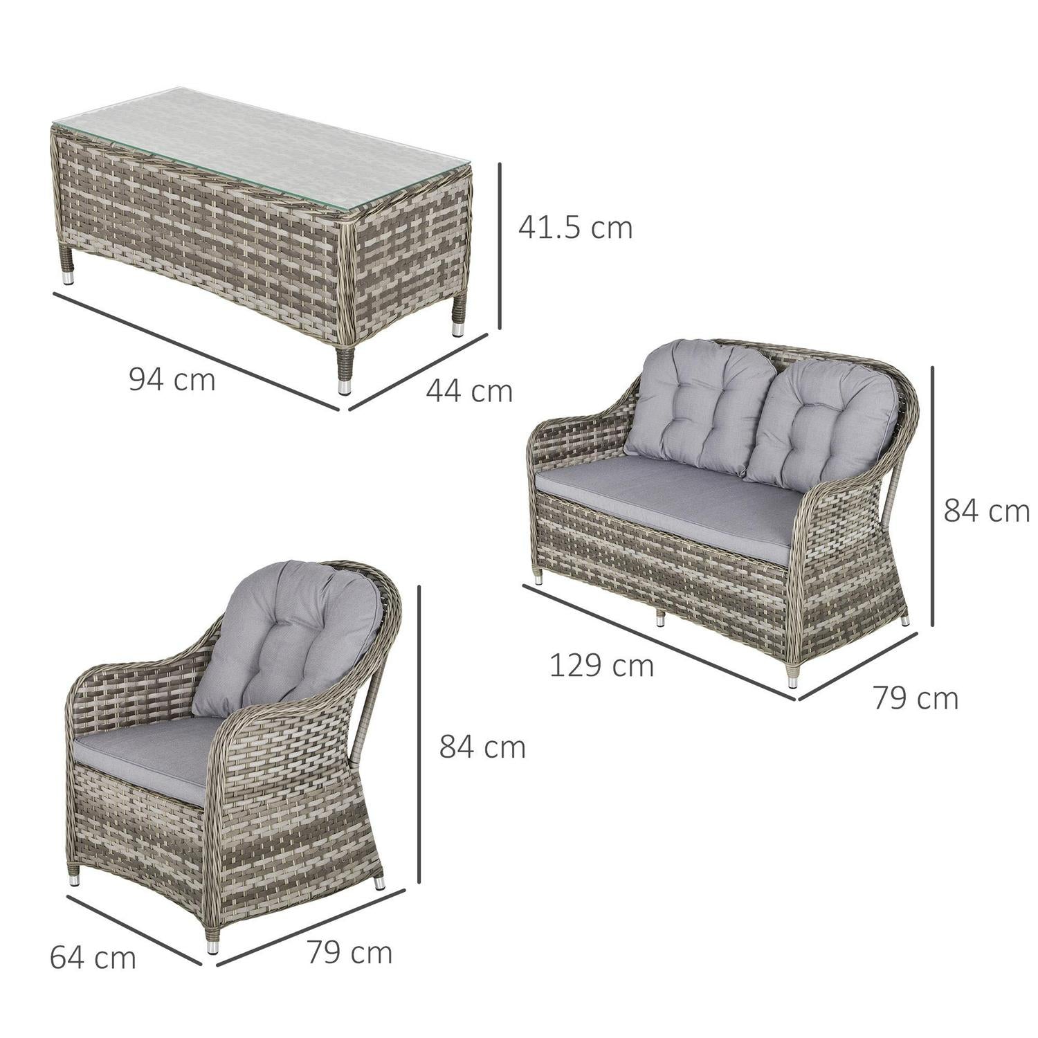 4-Seater PE Rattan Wicker Sofa Set Outdoor Conservatory Furniture W/ Cushion
