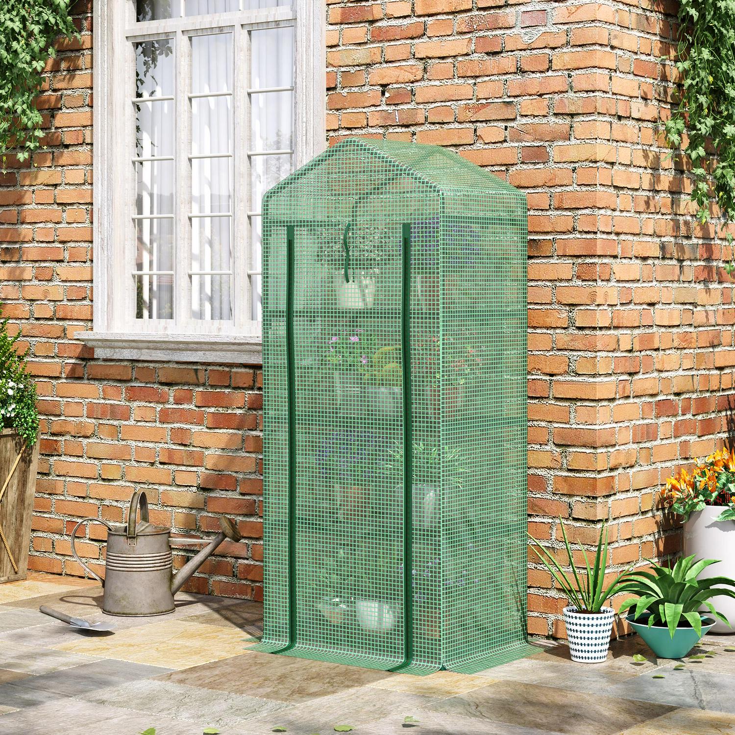 4 Tier Mini Greenhouse, Portable With Steel Frame, PE Cover, Roll-up Door, 69 X 50 160 Cm, Green