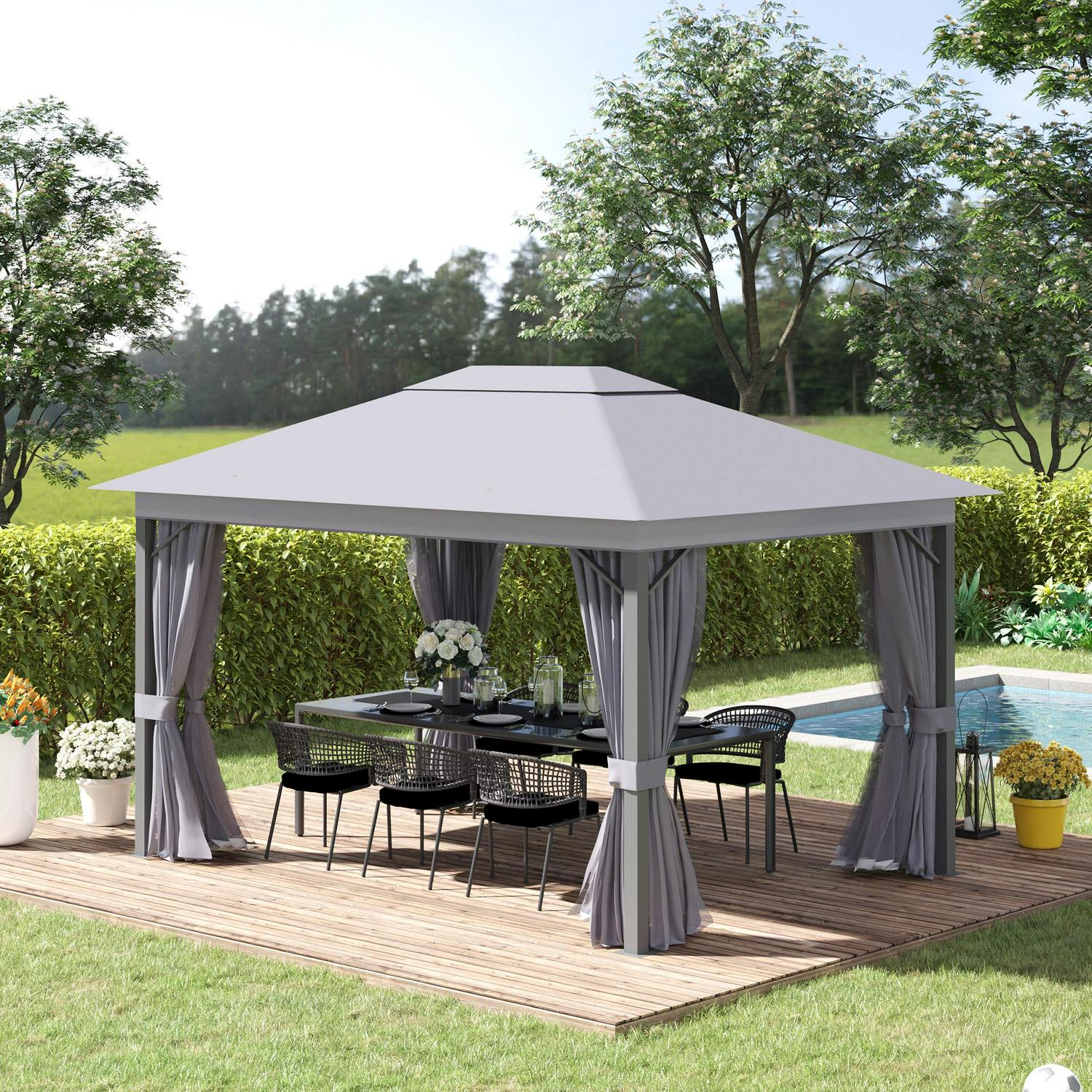 Patio Gazebo Canopy Garden Tent Shelter With Vented Roof-Grey