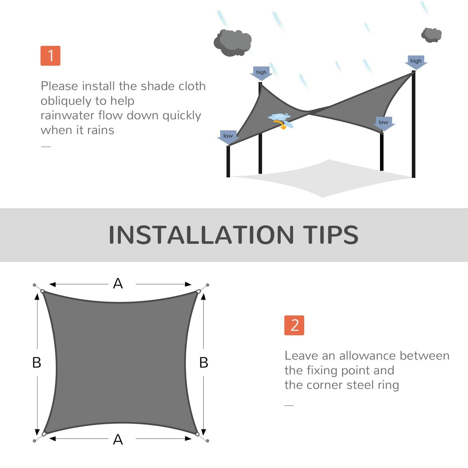 Shade Sail Rectangle Canopy Outdoor Sunscreen Awning - Charcoal Grey