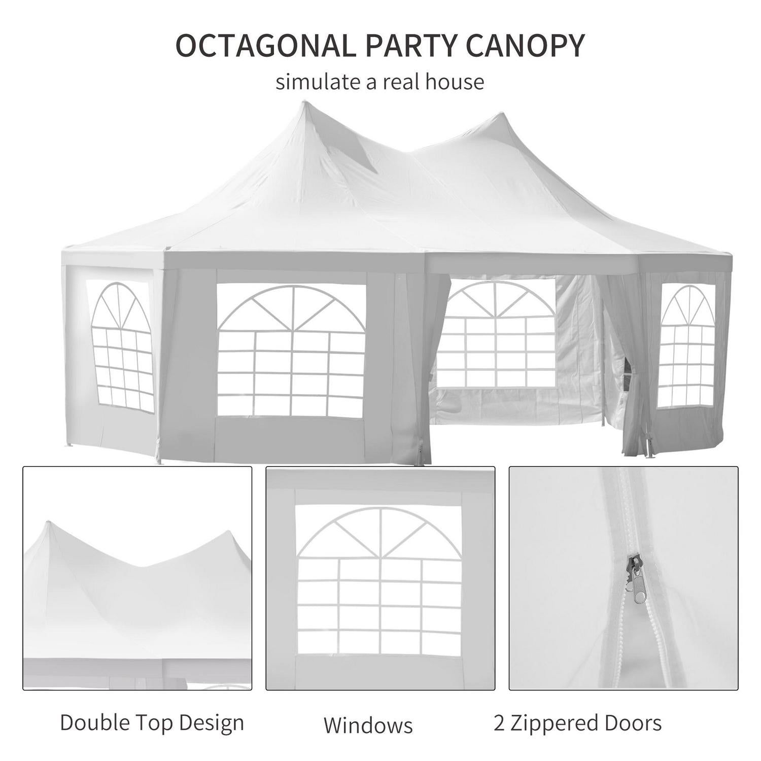 Octagonal Marquee, Heavy Duty Gazebo With Sides And 2 Doors- White