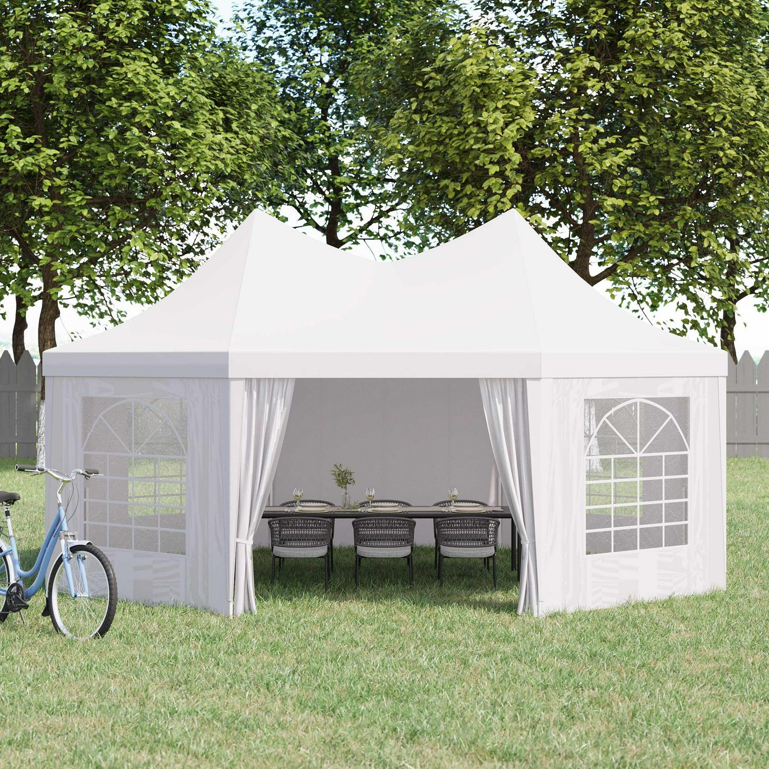 Octagonal Marquee, Heavy Duty Gazebo With Sides And 2 Doors- White