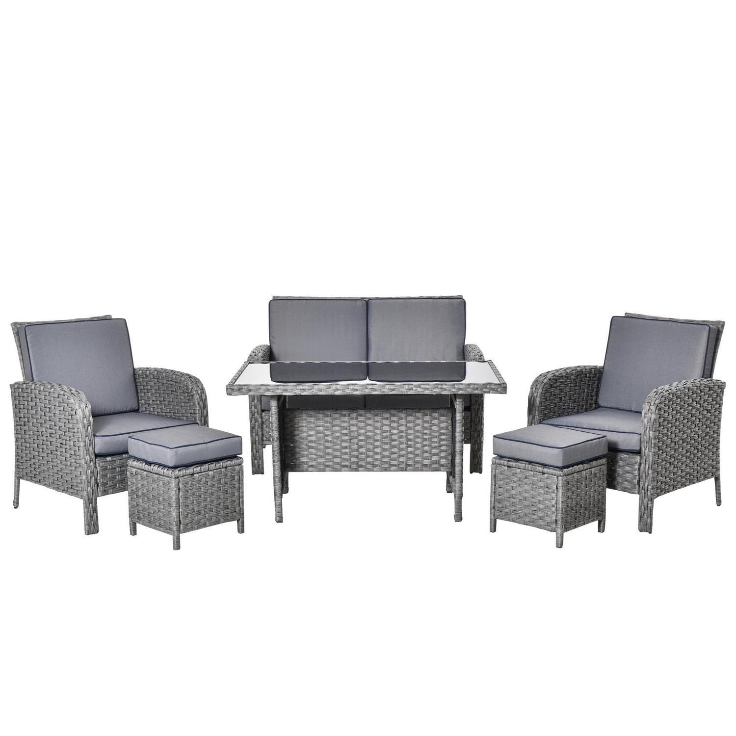 6 PCS Outdoor Patio Rattan Dining Table Sets- Grey