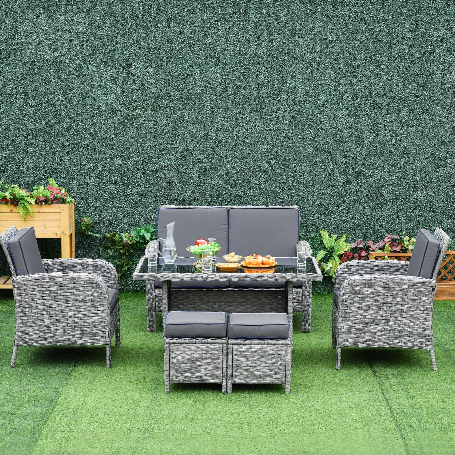 6 PCS Outdoor Patio Rattan Dining Table Sets- Grey