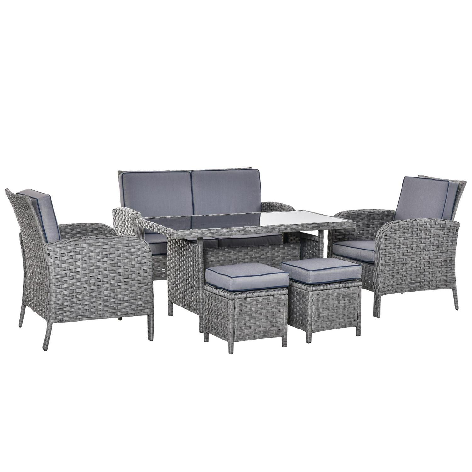 6 PCS Outdoor Patio Rattan Dining Table Sets- Grey
