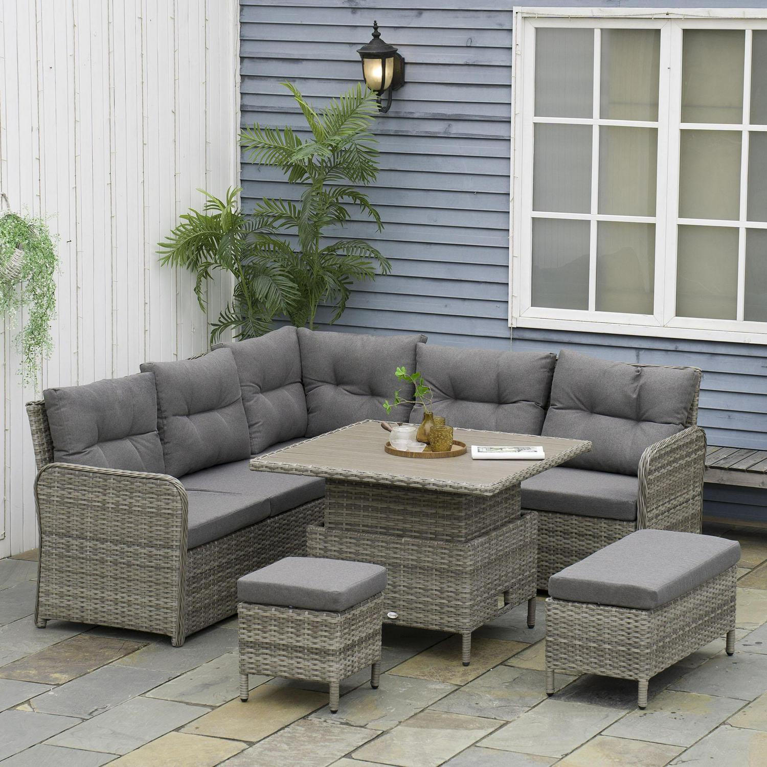 6 Pieces Outdoor PE Rattan Garden Furniture- Grey