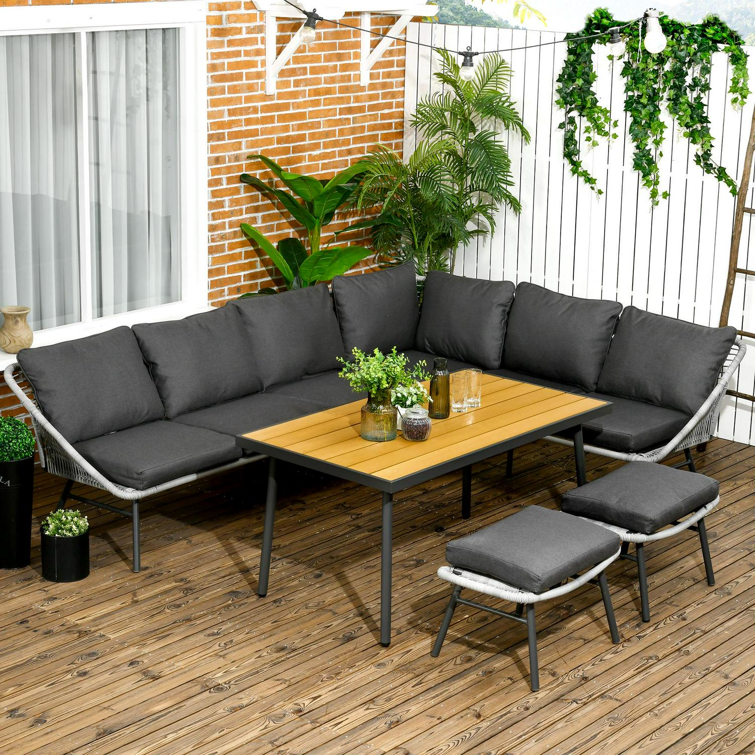 6 Seater Outdoor Rattan Garden Furniture Sets With Sofa- Grey