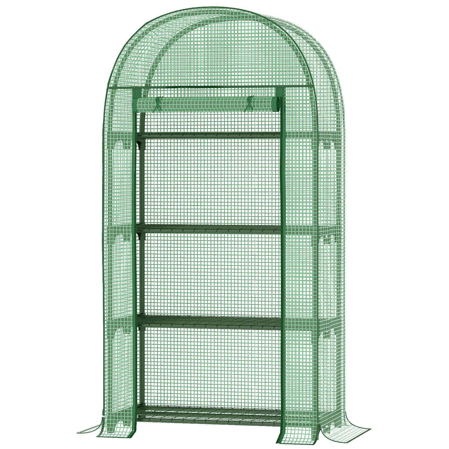 Mini Greenhouse For Outdoor, Portable Gardening Plant With Storage Shelf, Roll-Up Zippered Metal Frame And Cover, Green (80 X 49 X 160)cm