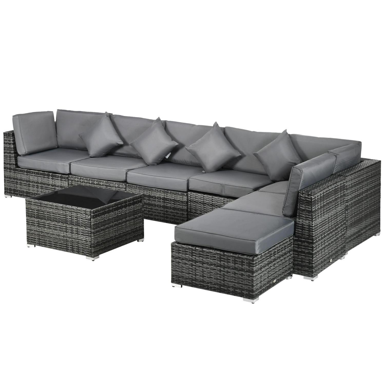 8 PCs PE Rattan Corner Sofa Set W/ Cushion - Grey