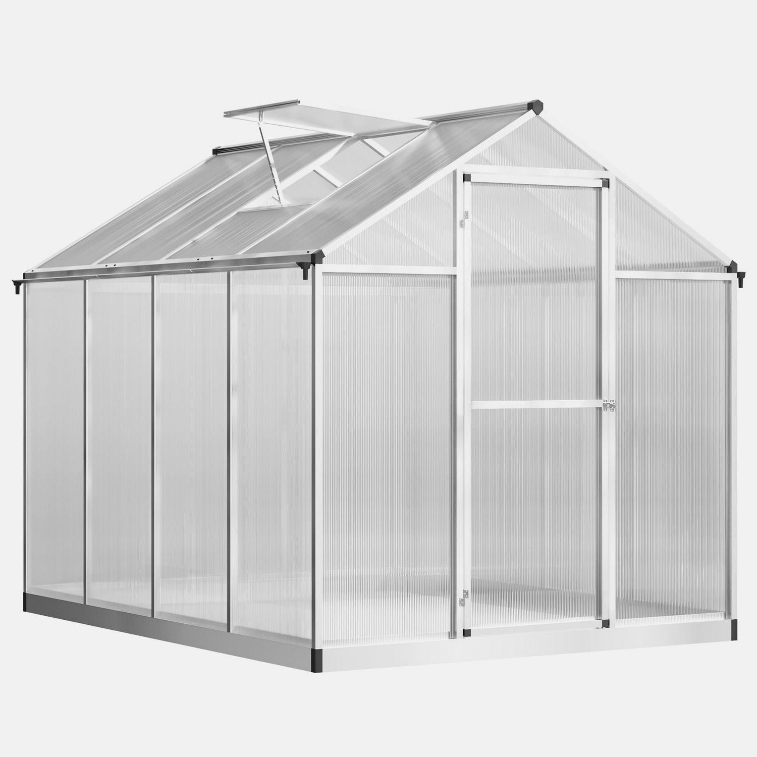 Aluminium Greenhouse W/ Door Window Glavanized Base PC Panels Grow Shed