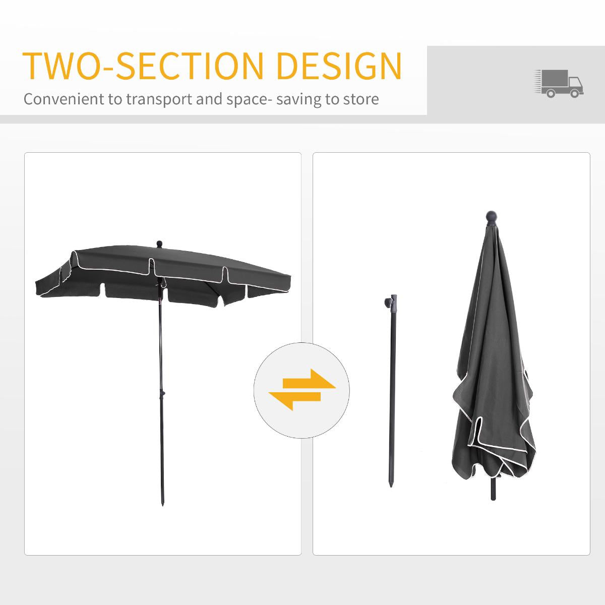 Aluminium Umbrella Parasol, 200Lx125Wx235H Cm-Grey