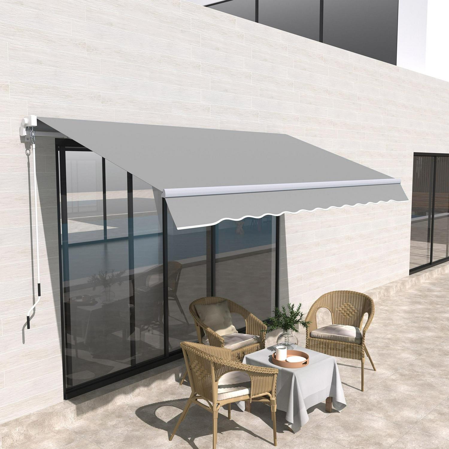 3 X 2m Awning Canopy Manual Retractable Porch Sun Shade Shelter Light Grey