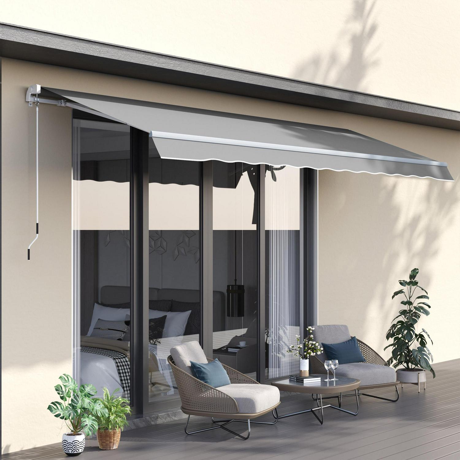 3 X 2m Awning Canopy Manual Retractable Porch Sun Shade Shelter Light Grey