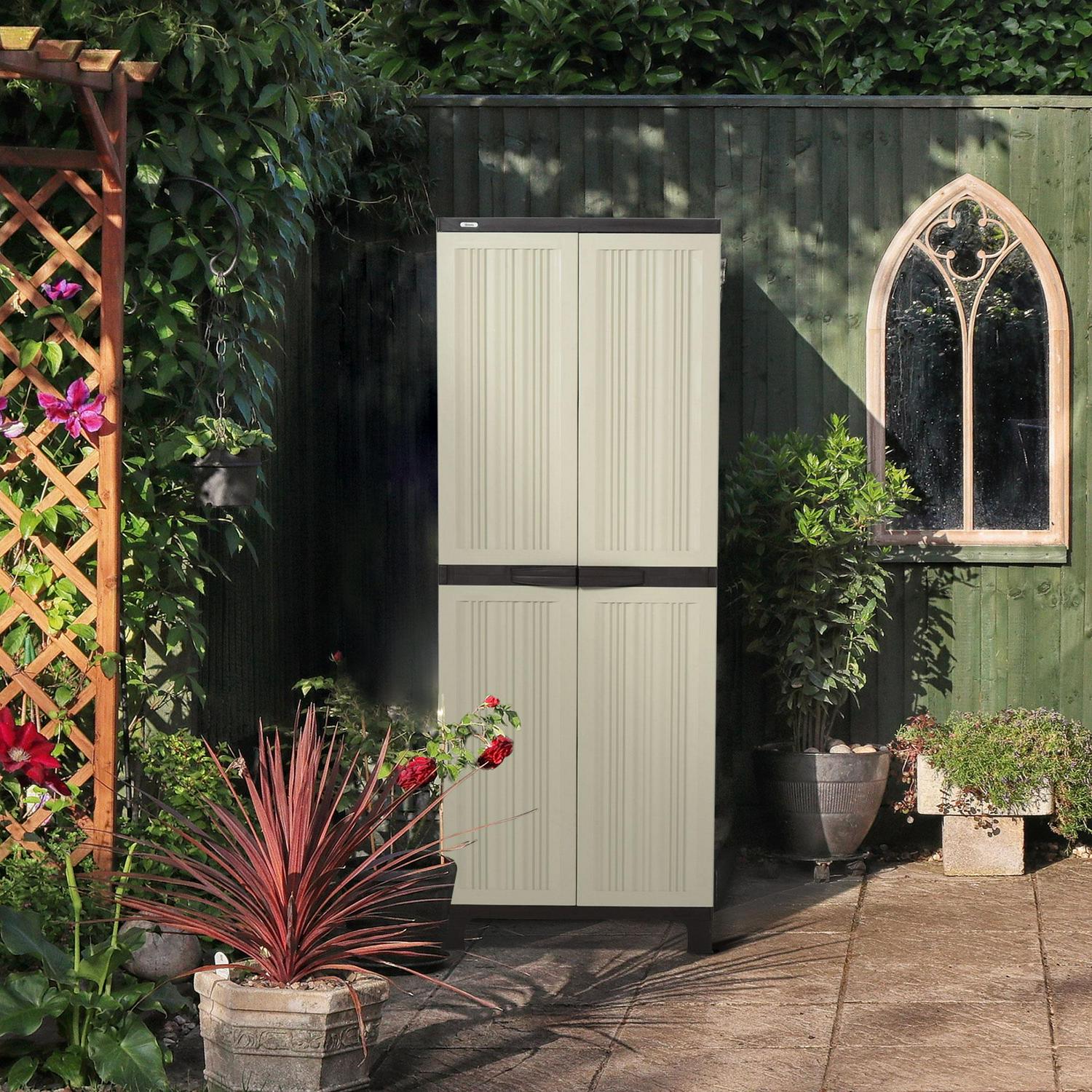 Garden Cabinet Shed, Double-Door, 65Lx37Wx172H Cm-Beige