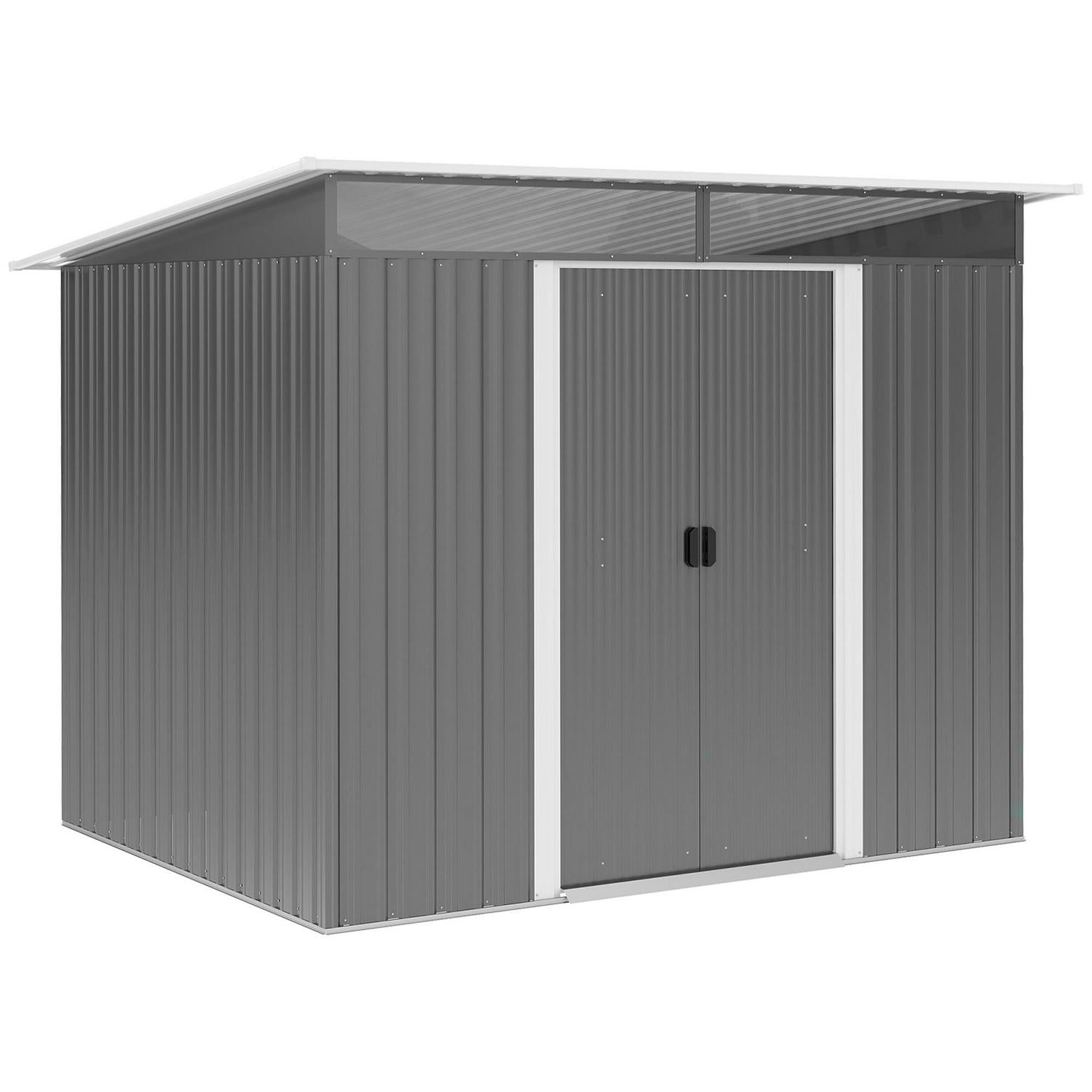 Garden Metal Storage Shed House Hut Gardening Tool W/ Tilted Roof And Ventilation 9 X 6ft, Grey