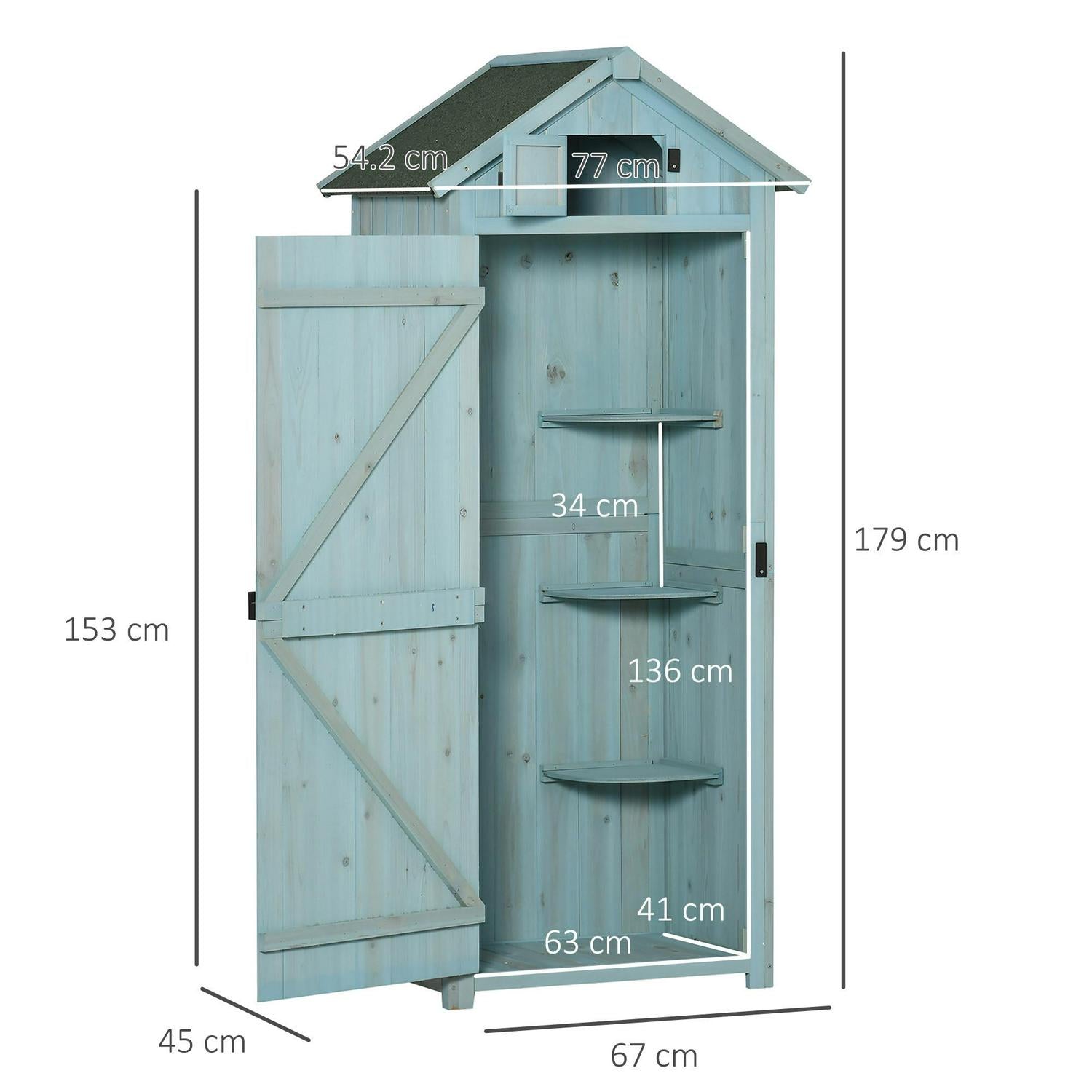 Garden Storage Shed 3 Shelves Tool House W/ Asphalt Roof 77 X 54 179 Cm Blue