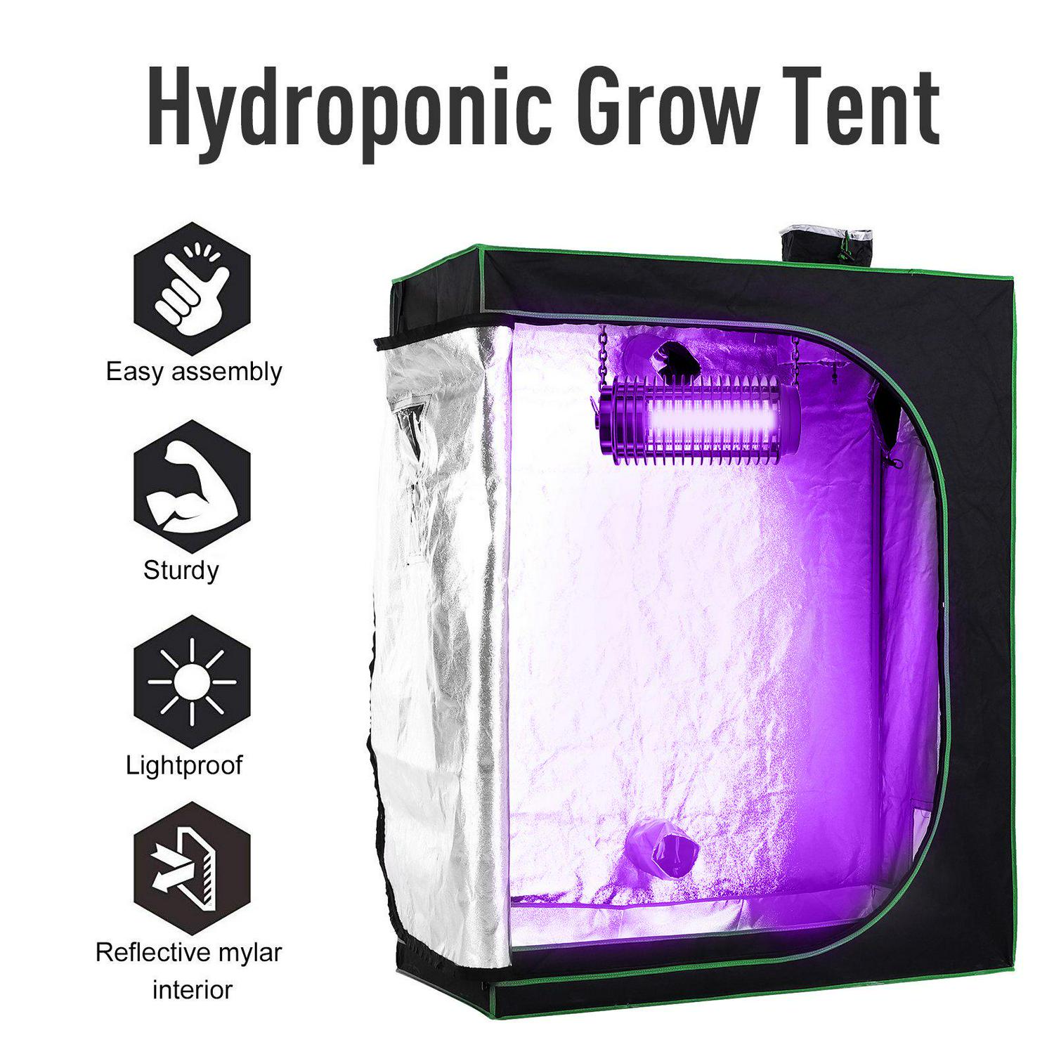 Hydroponic Plant Grow Tent Canopy Indoor Reflective Mylar Green Room 600D Oxford 120L X60W X150Hcm Silver