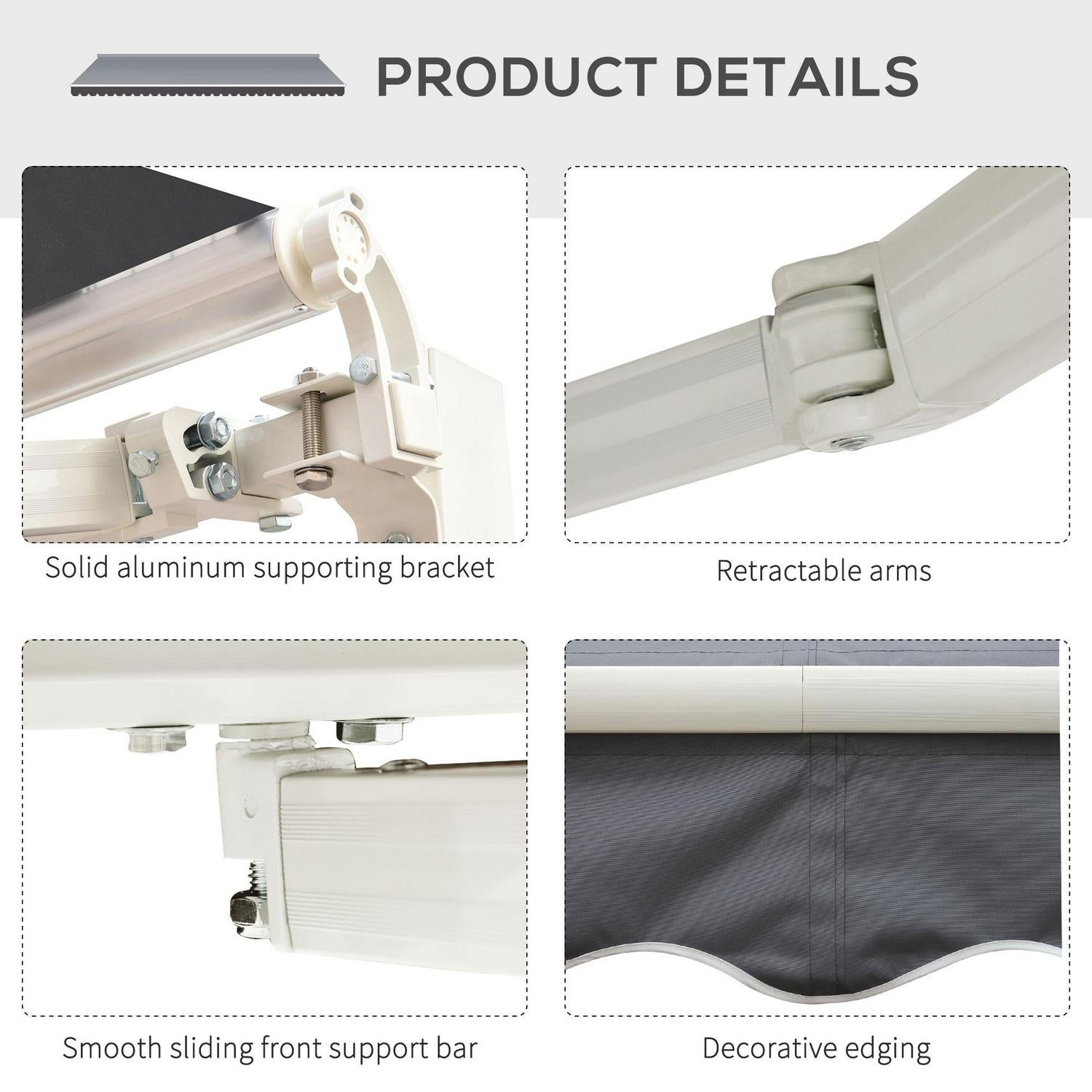 2.5mx2m Manual Retractable Patio Awning Shelter UV Protection