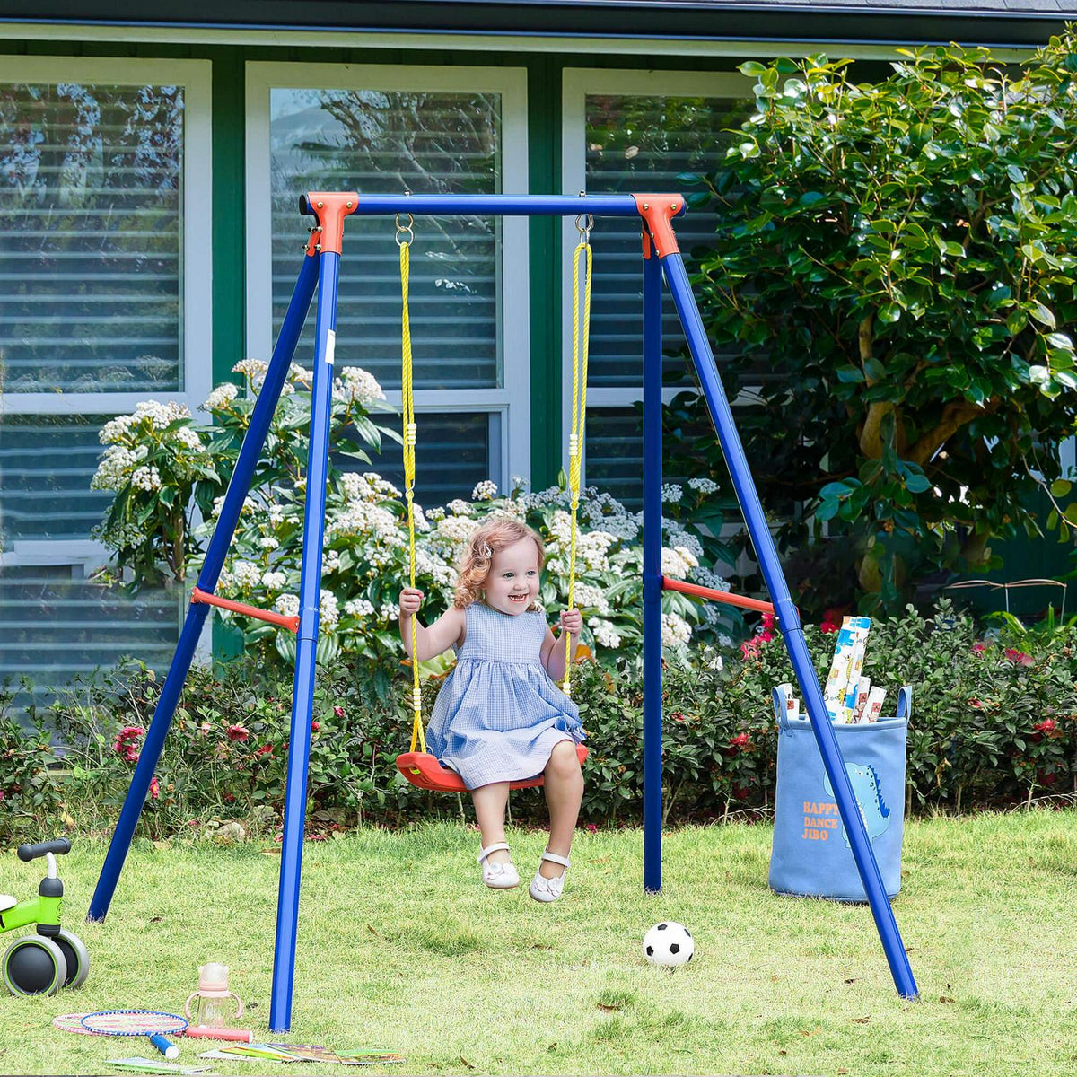 Metal Swing Set W/ Adjustable Rope Heavy Duty A-Frame Stand Outdoor Pl ...