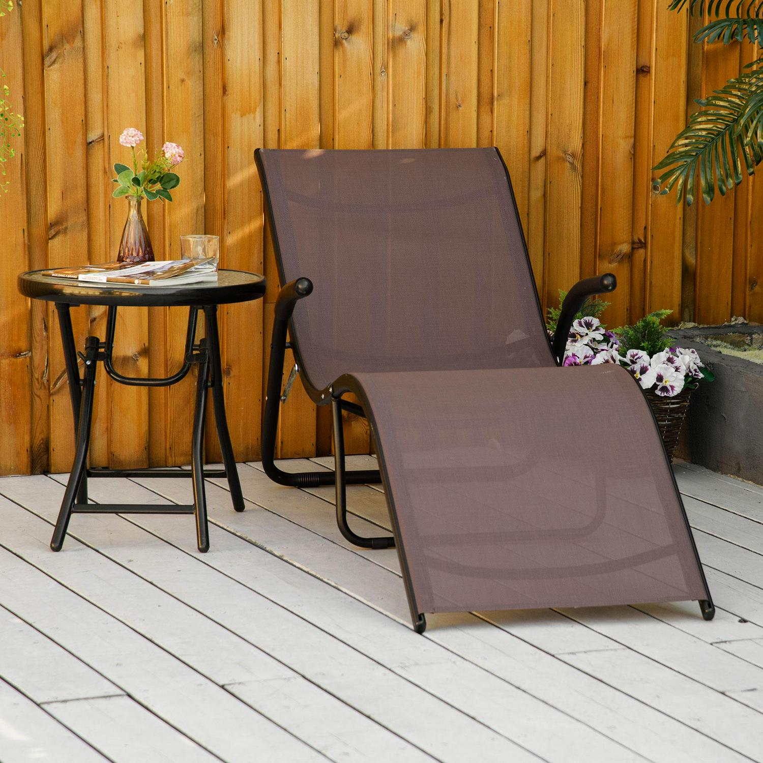 Outdoor Chaise Lounge Folding Lounger Chair- Brown