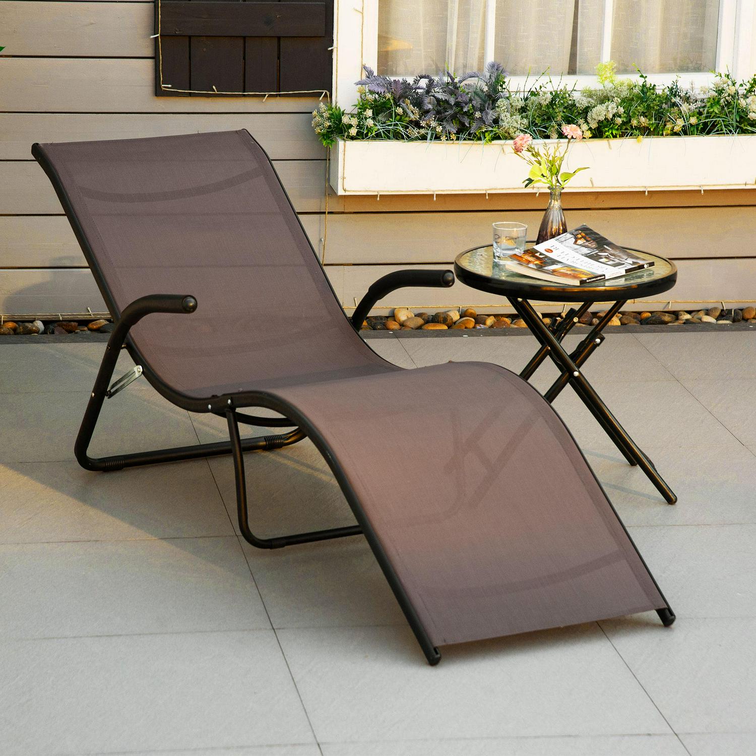 Outdoor Chaise Lounge Folding Lounger Chair- Brown