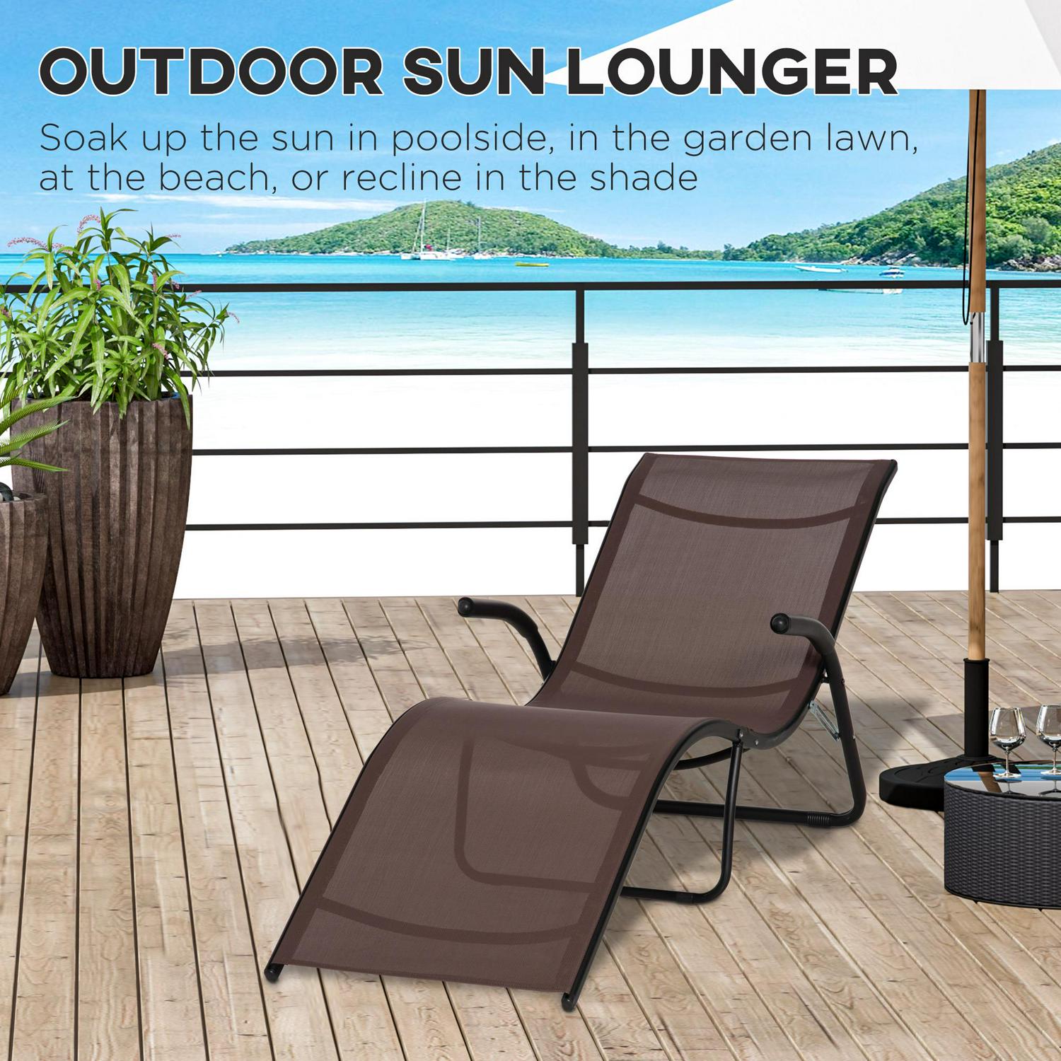 Outdoor Chaise Lounge Folding Lounger Chair- Brown