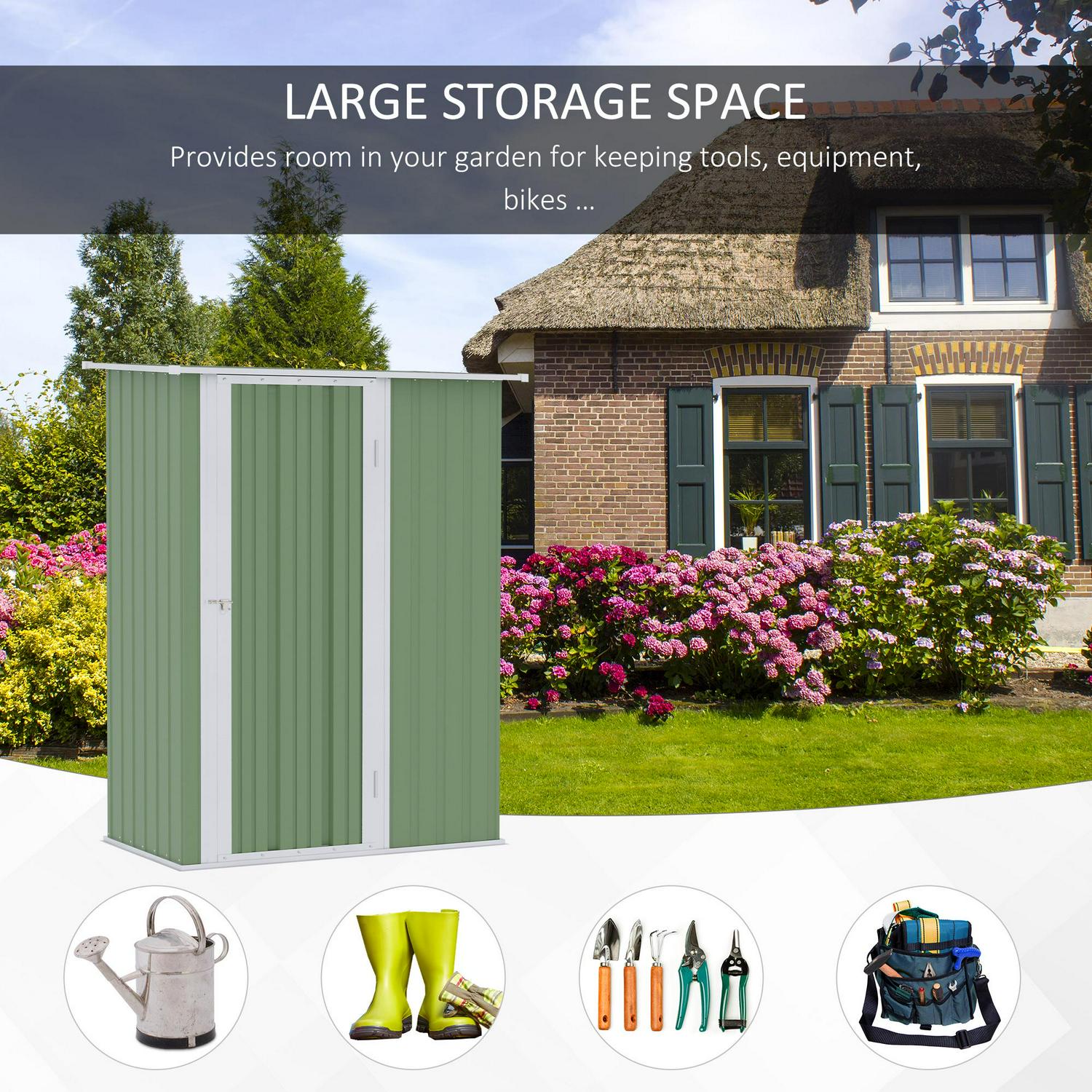 Outdoor Storage Shed Steel Garden W/ Lockable For Backyard Light Green