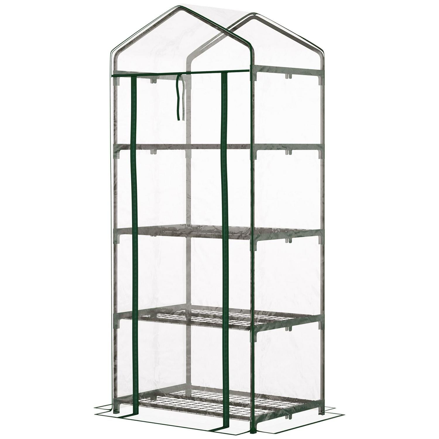 Portable 4-Tier Mini Greenhouse Plant Grow Shed W/ Clear Cover Outdoor