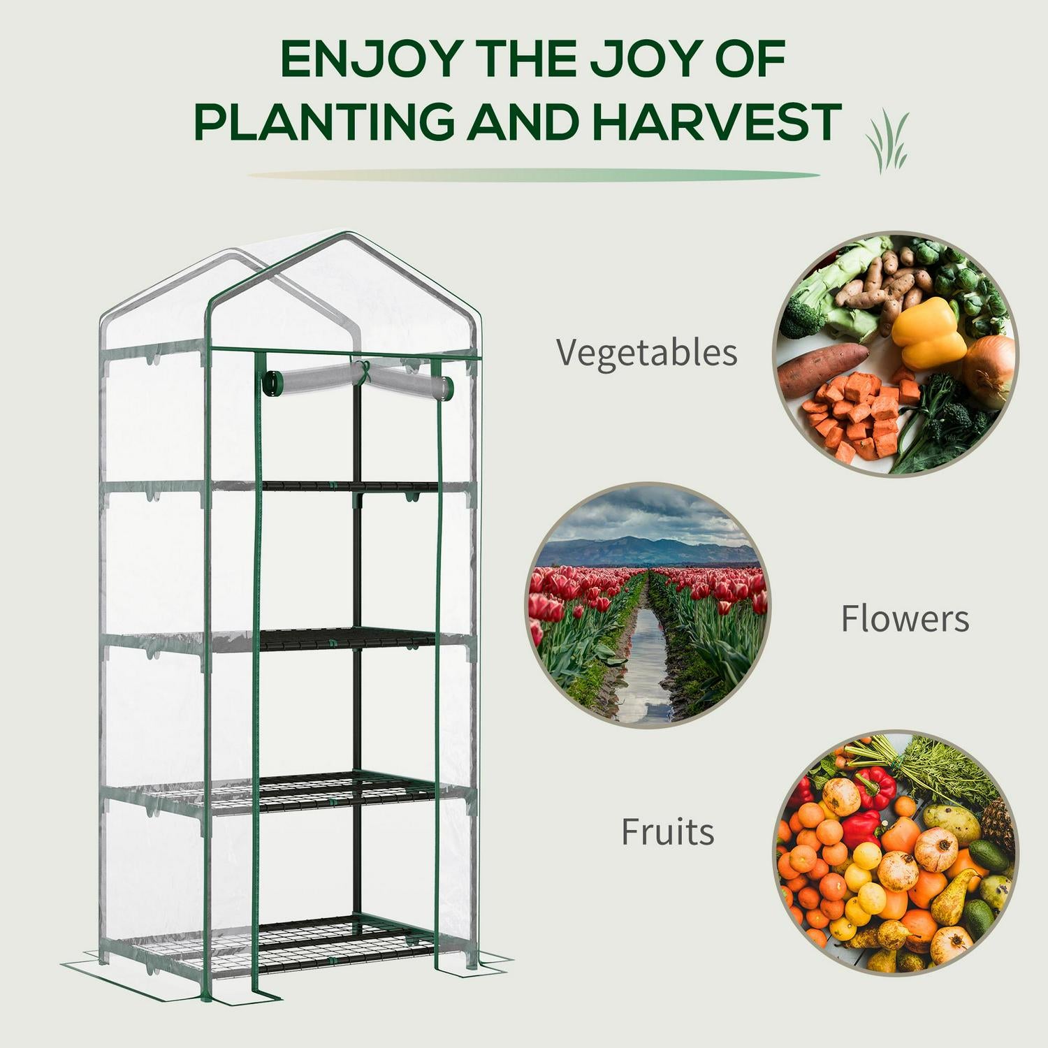 Portable 4-Tier Mini Greenhouse Plant Grow Shed W/ Clear Cover Outdoor
