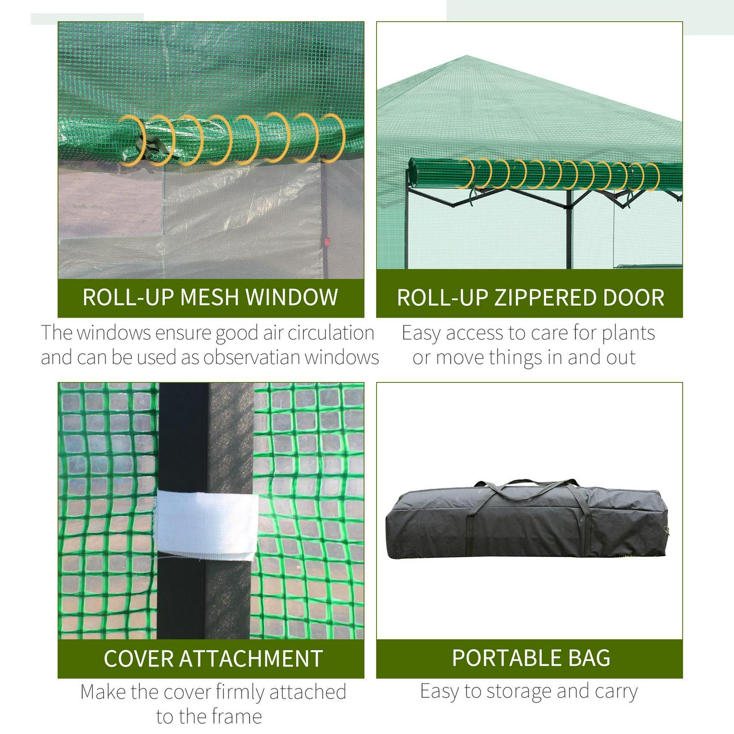 Portable Walk In Greenhouse With Roll-up Door Windows Outdoor Foldable (2 X 2 X 2)m