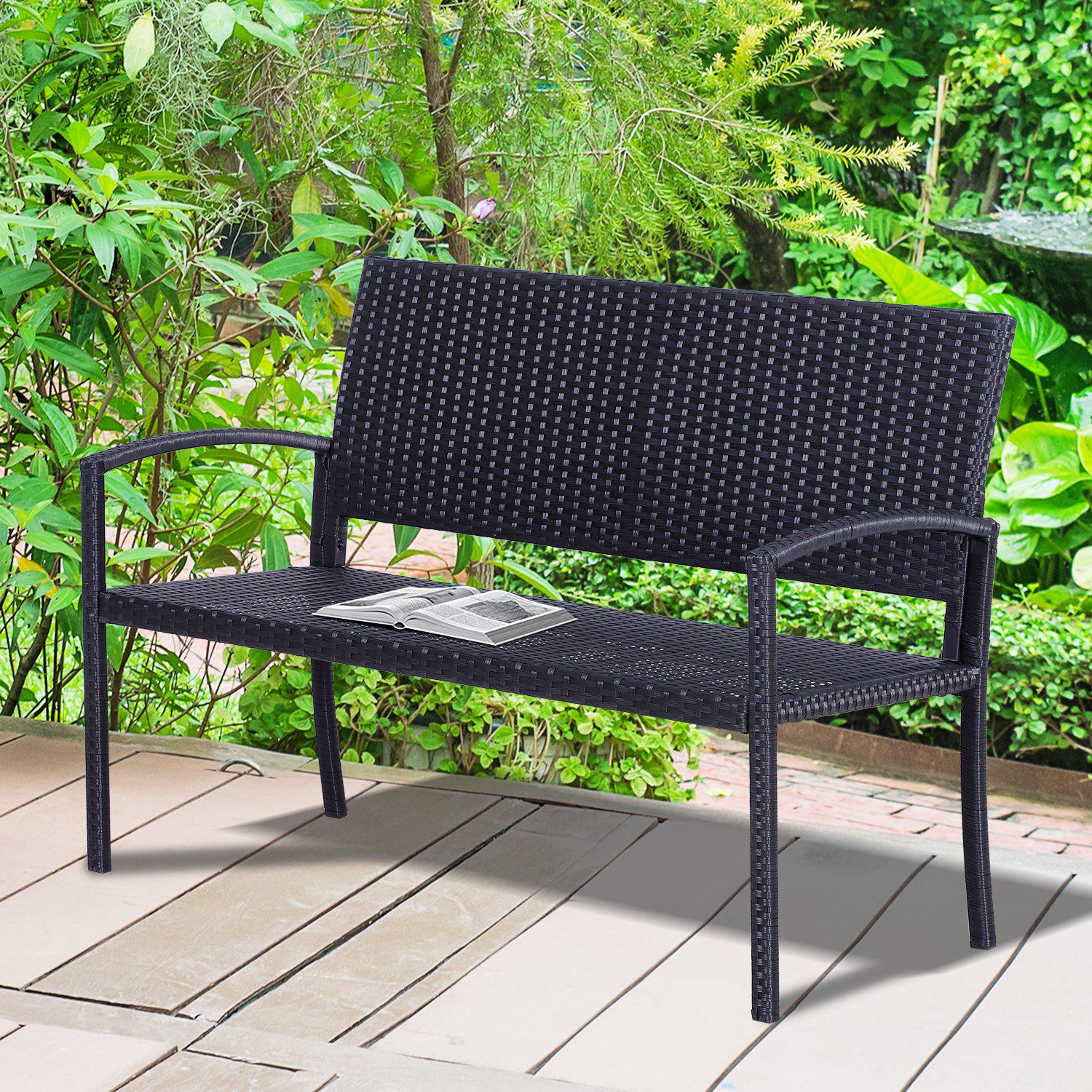 Rattan Chair 2-Seater Loveseat-Black