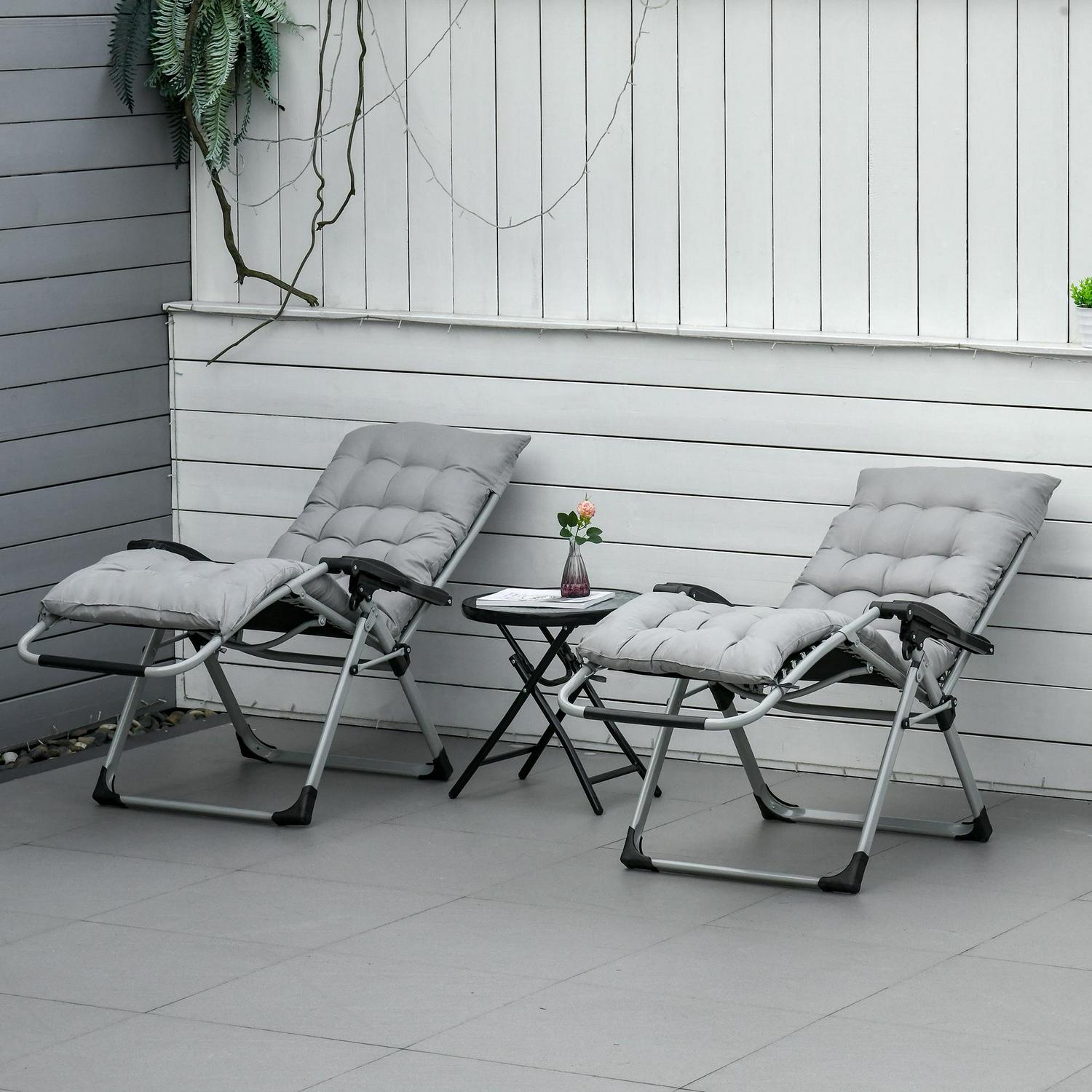 Reclining 2 PCS Zero Gravity Chair Folding Garden Lounger Cushion Light Grey