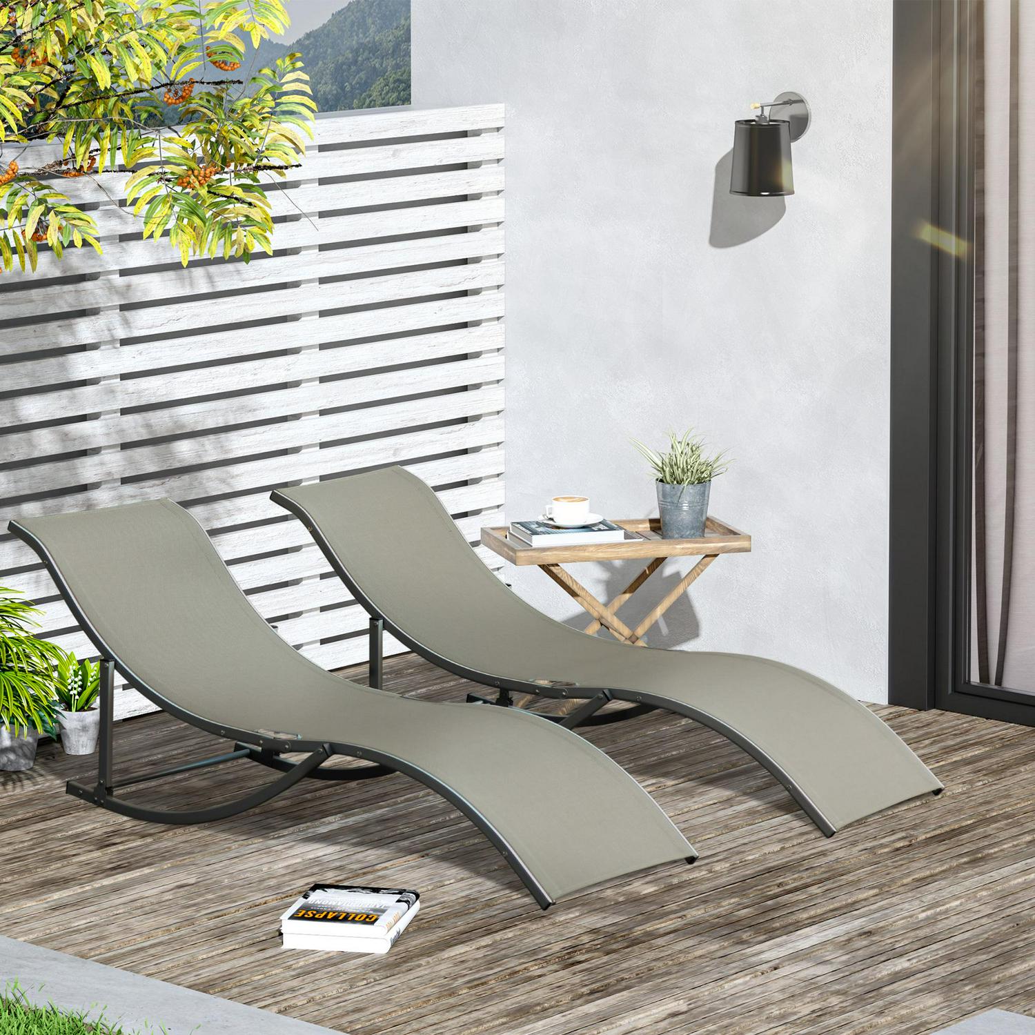 Set Of 2 S-shaped Foldable Lounge Chair- Light Grey