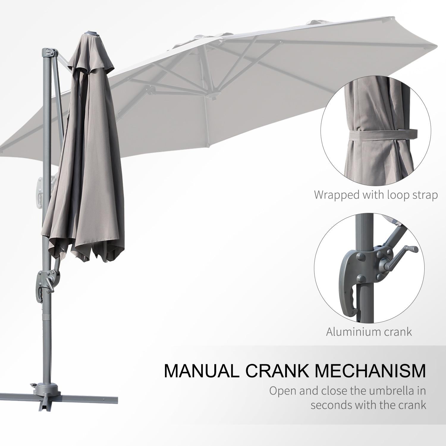 Umbrella Parasol W/360° Rotation 294x248H Cm-Grey